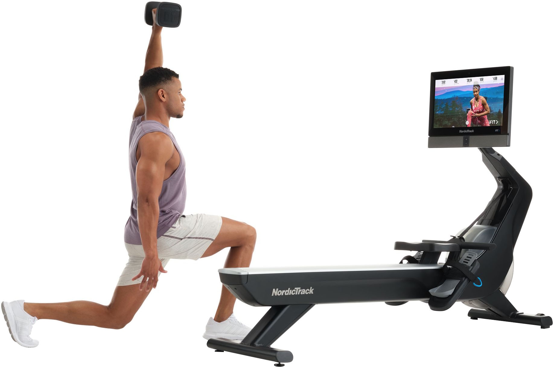 NordicTrack Rudergerät »NordicTrack RW900«, (iFIT-fähiges Rudergerät mit schwenkbarem 22'' Touchscreen), Rudermaschine, 26 Widerstandsstufen, Magnetbremssystem