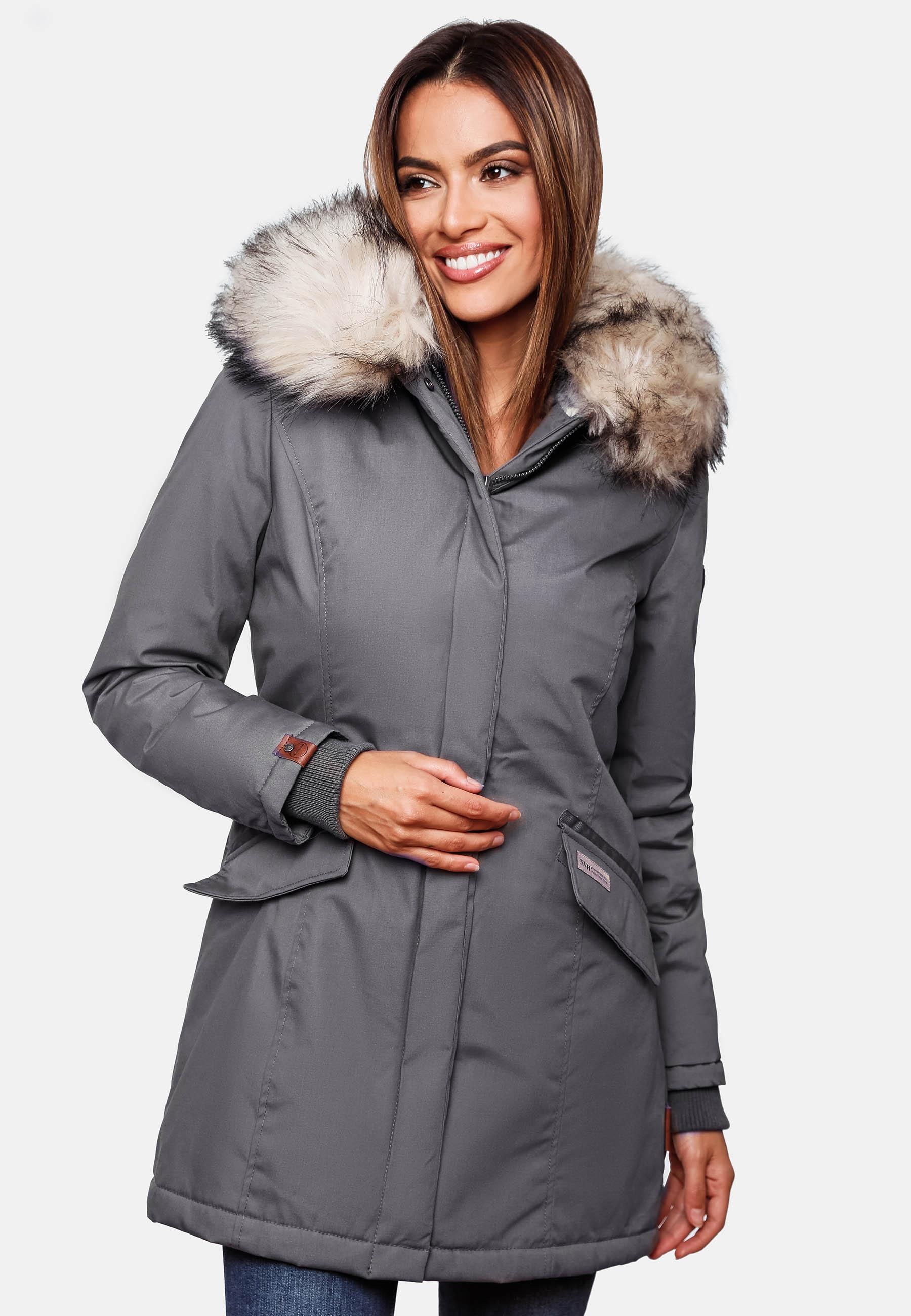 Navahoo Wintermantel »Wintermantel Cristal«, stylischer Damen Winterparka mit Kunstfell-Kapuze
