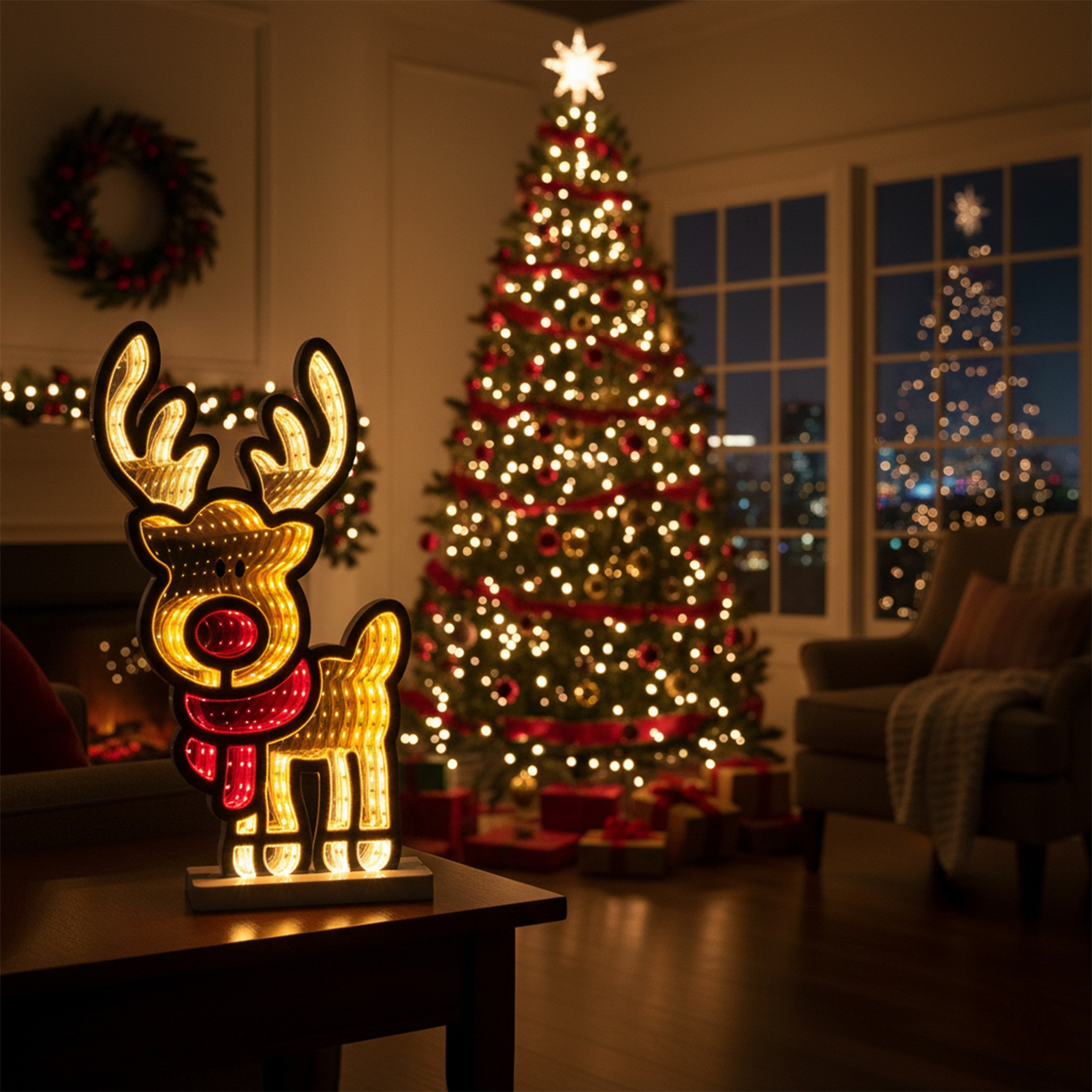 OTTO home LED Dekofigur »LED-Rentier Evvina« LED-Modul Warmweiß Infinity Effekt, Weihnachtsdeko für Innen, beidseitig beleuchte