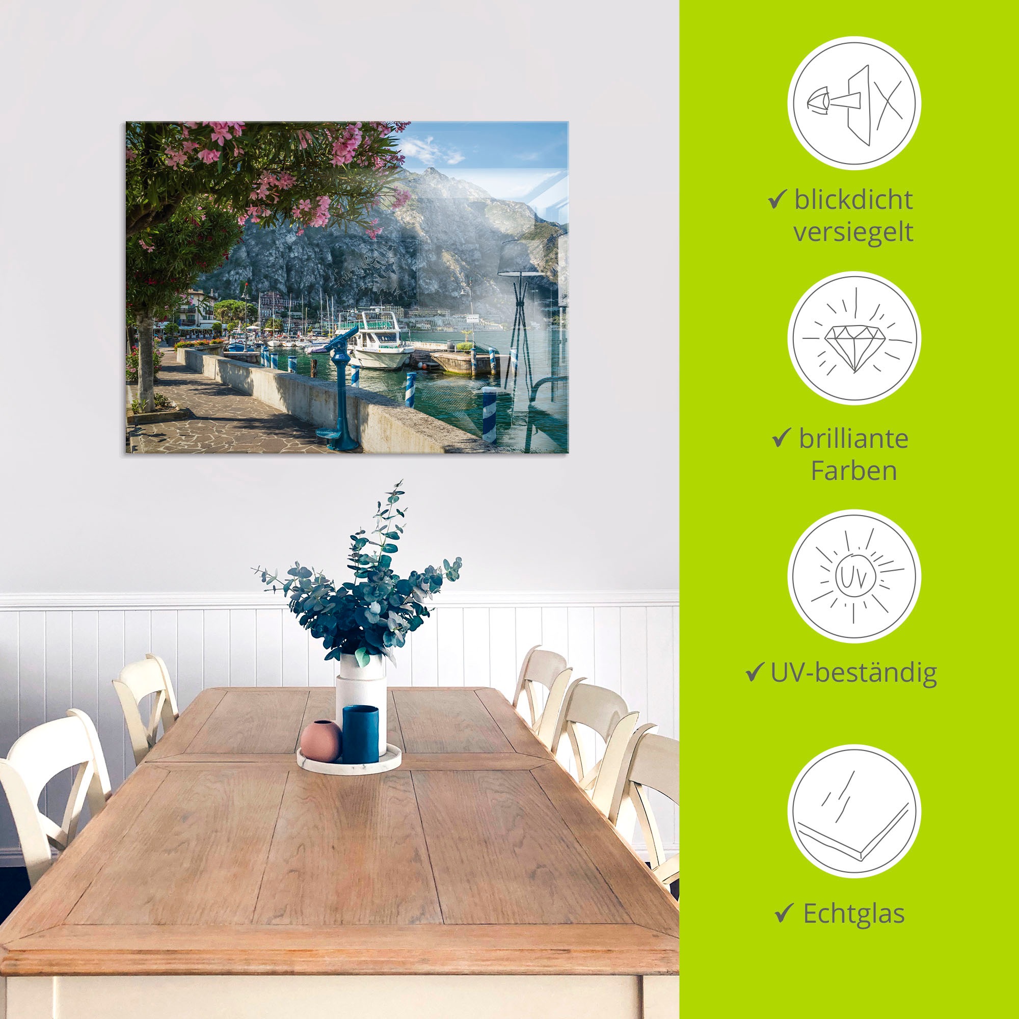 Artland Glasbild »Gardasee Hafen Limone sul Garda I« Europa 1 Stk. tlg. in verschiedenen Größen