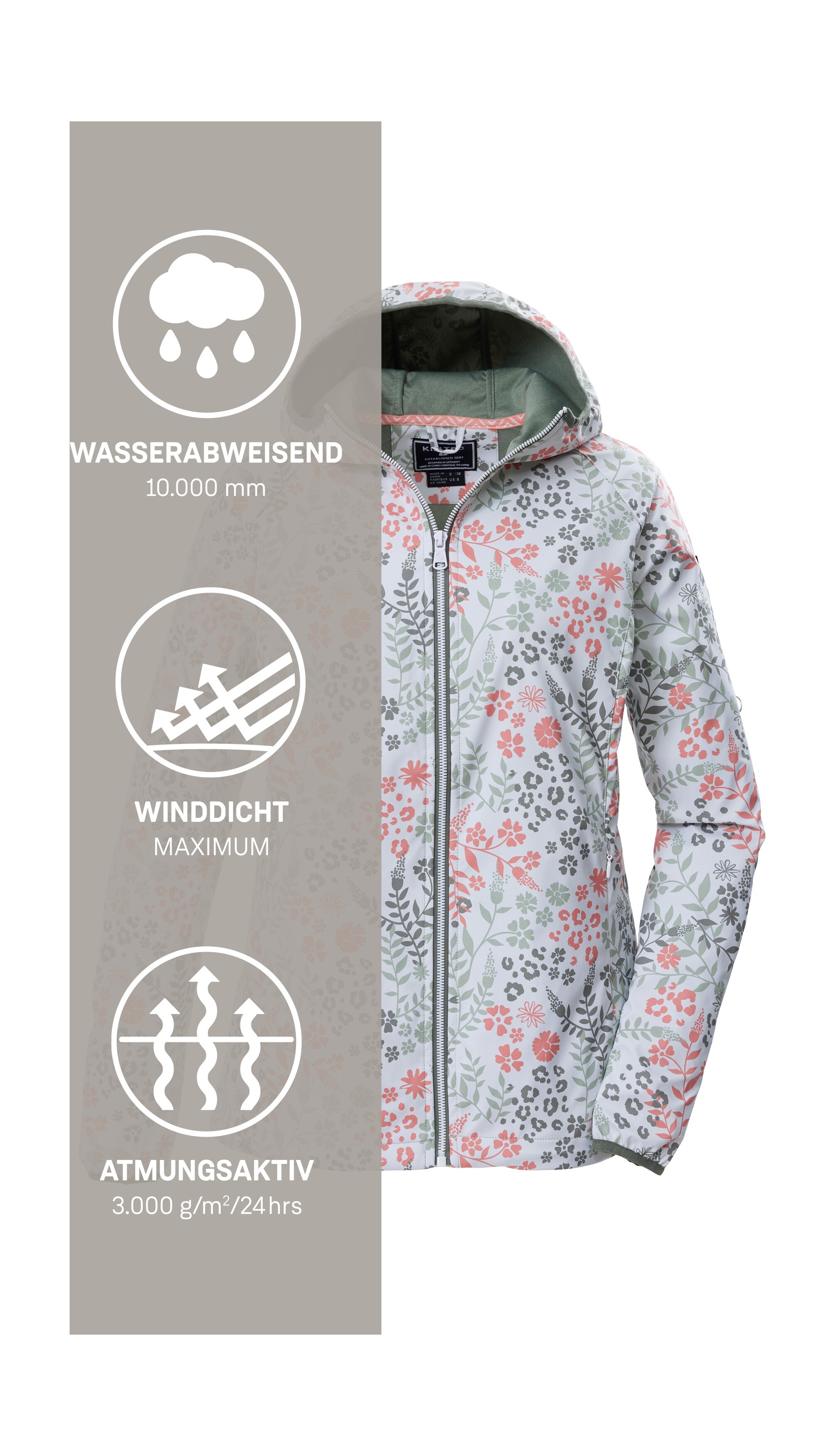 Killtec Softshelljacke »KOS 14 WMN SFTSHLL JCKT AOP« Wasserabweisende, atmungsaktive Softshelljacke mit Kapuze