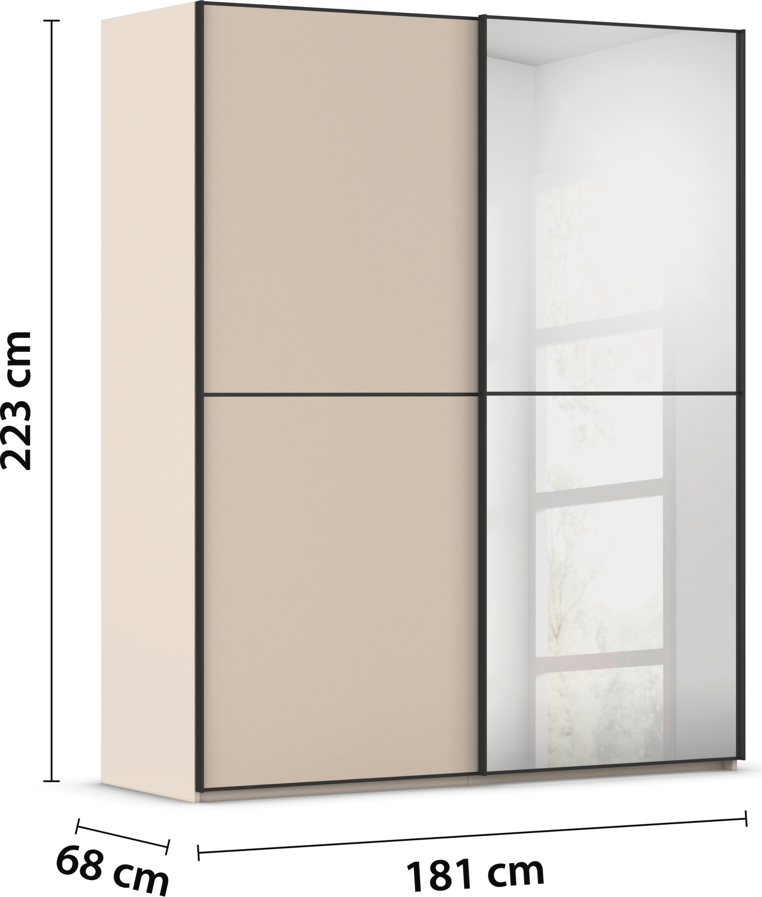 rauch Schwebetürenschrank »Kleiderschrank Schrank Garderobe Schlafzimmerschrank SCALE-DUO«, edle zweigeteilte Türen, Spiegel und 3 Zierleisten MADE IN GERMANY