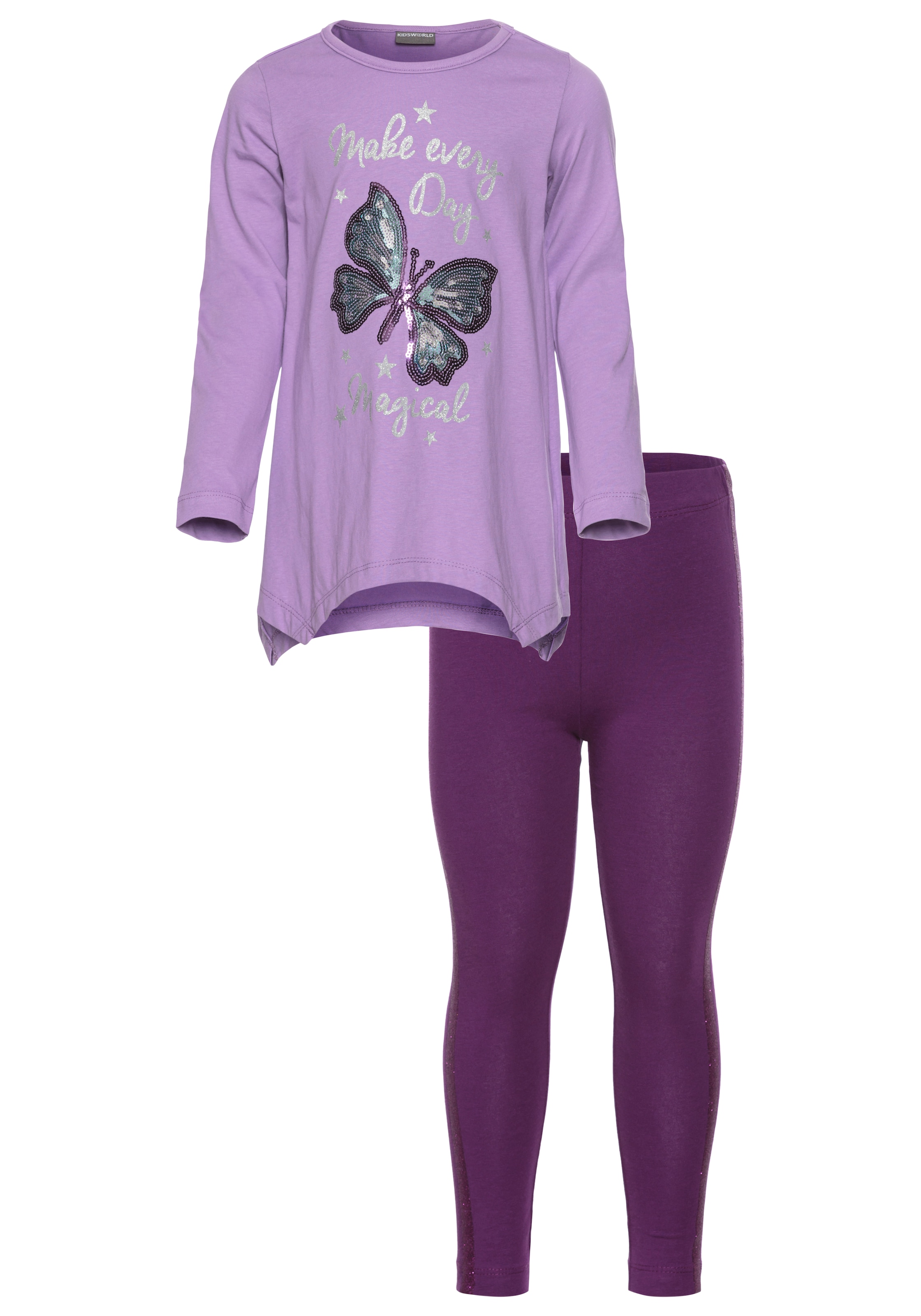 KIDSWORLD Langarmshirt & Leggings »2tlg. Set Shirt + Leggings mit Glitzerdetails«, niedlicher Schmetterling für kleine Mädchen