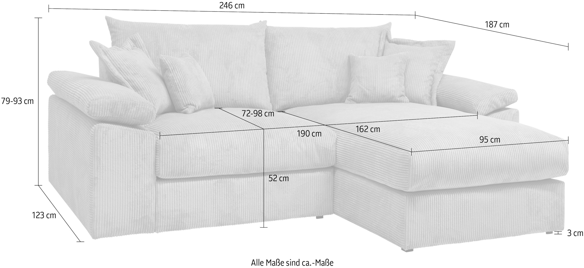 Home affaire Ecksofa »Soft&Cosy XL L-Form - Breite 246 cm«, Mega-Sofa, in Cord, Federkern-Polsterung