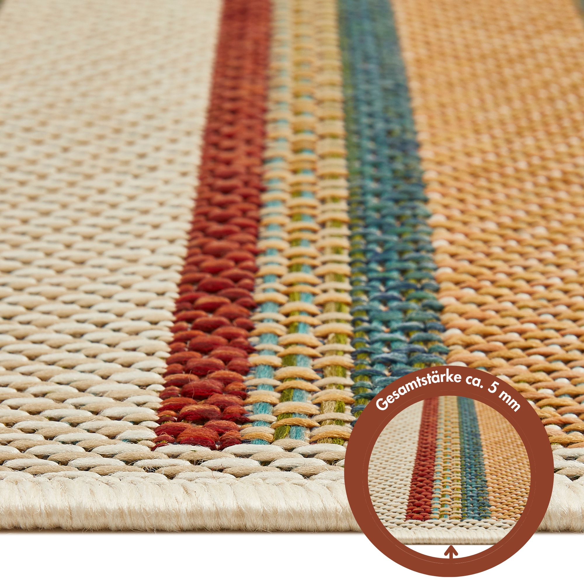 Andiamo Teppich »Sedona Streifen« rechteckig 5 mm Höhe Flachgewebe, gestreift, In- und Outdoor geeignet