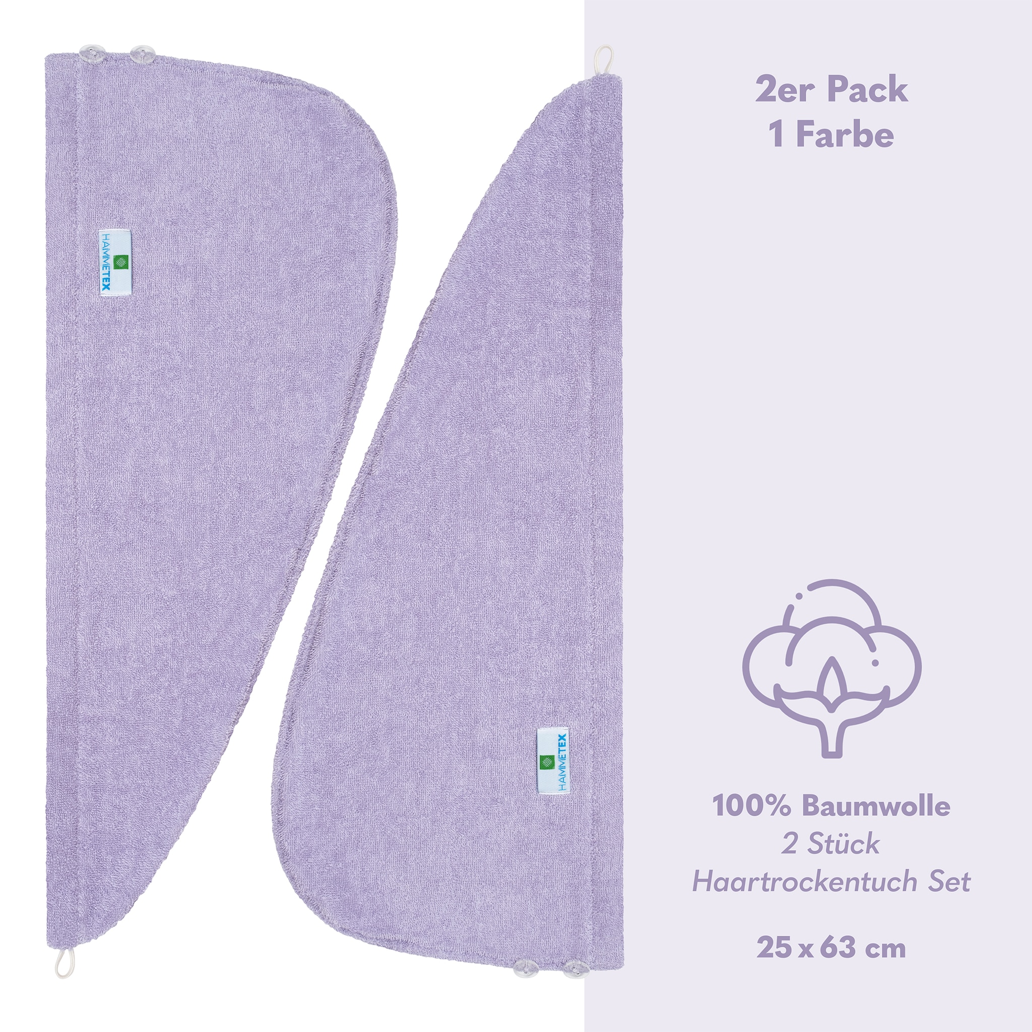HAMMETEX Turban-Handtuch »2er Set Haarturban Damen, 100% Baumwolle, Flauschig & Schnelltrocknend« Uni-Farben, weich