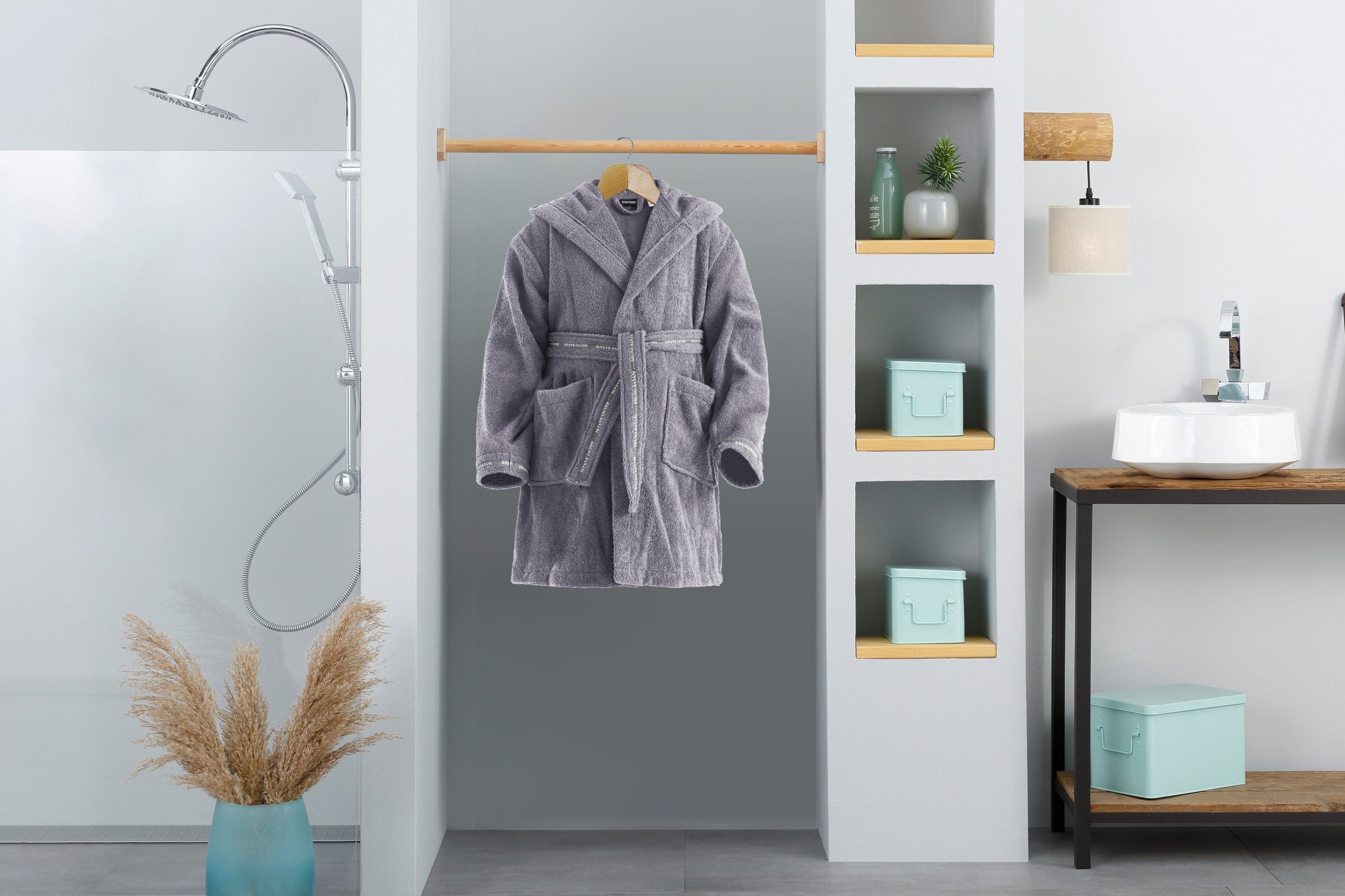 Bruno Banani Kinderbademantel »Danny, Ideal für Zuhause, Schwimmbad oder im Urlaub« 1 Stk. mit Logostreifen, aus 100% Baumwolle