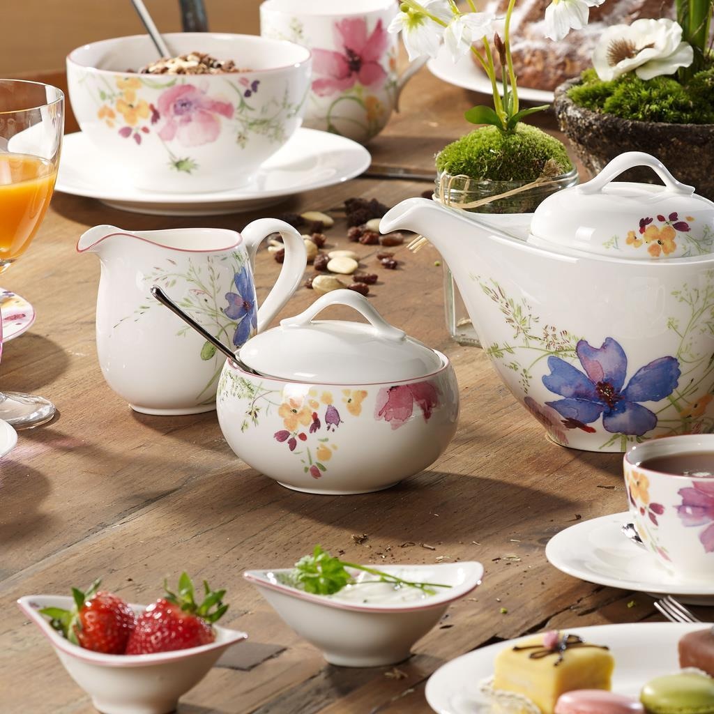 Villeroy & Boch Geschirr-Set »Teezubehör-Set Mariefleur Gris Basic 3er Set bunt« Spülmaschinengeeignet, Mikrowellenfest