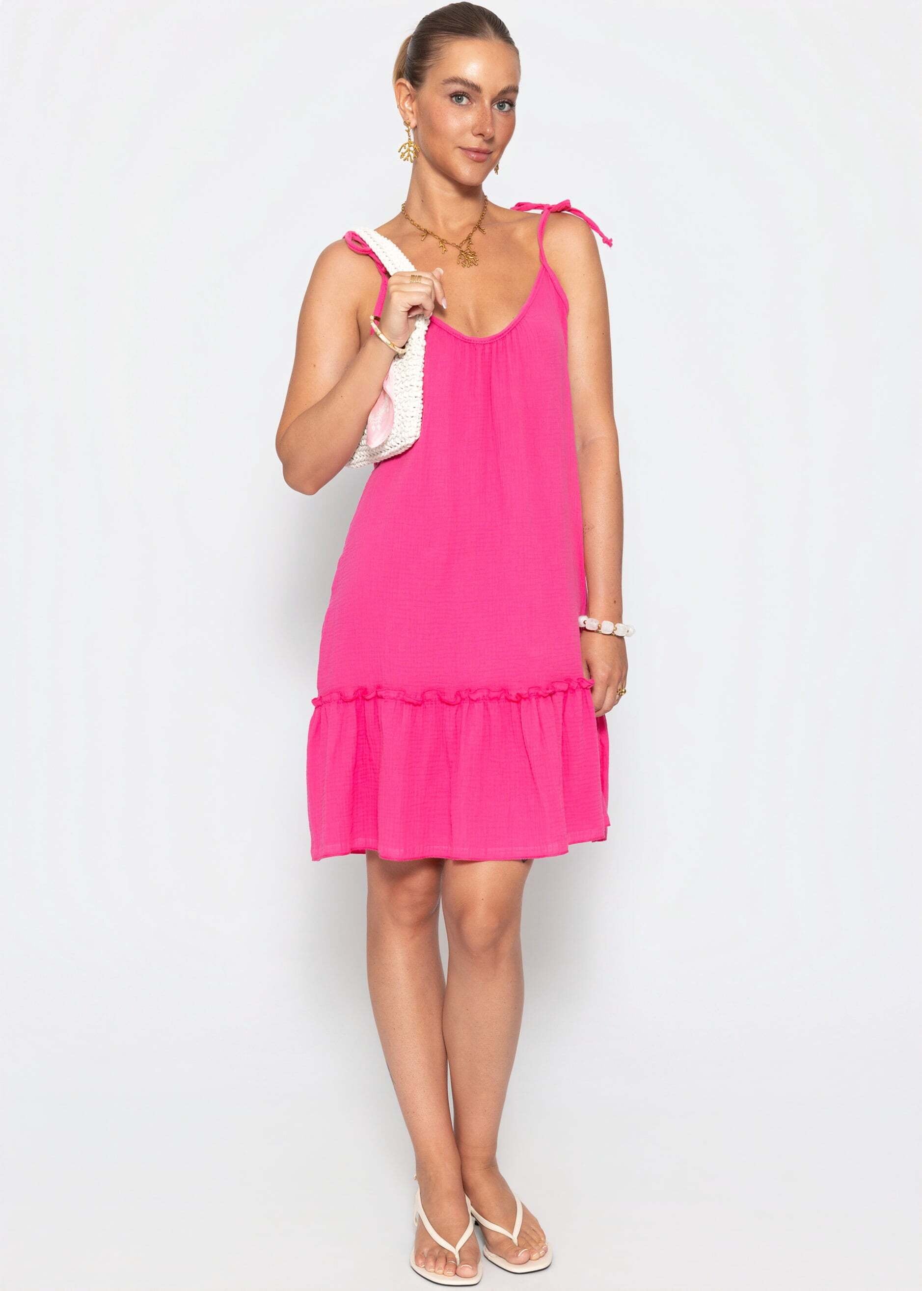 SASSYCLASSY Minikleid »Kurzes Musselin Strandkleid« Locker fallendes Minikleid mit verstellbaren Trägern und Volant