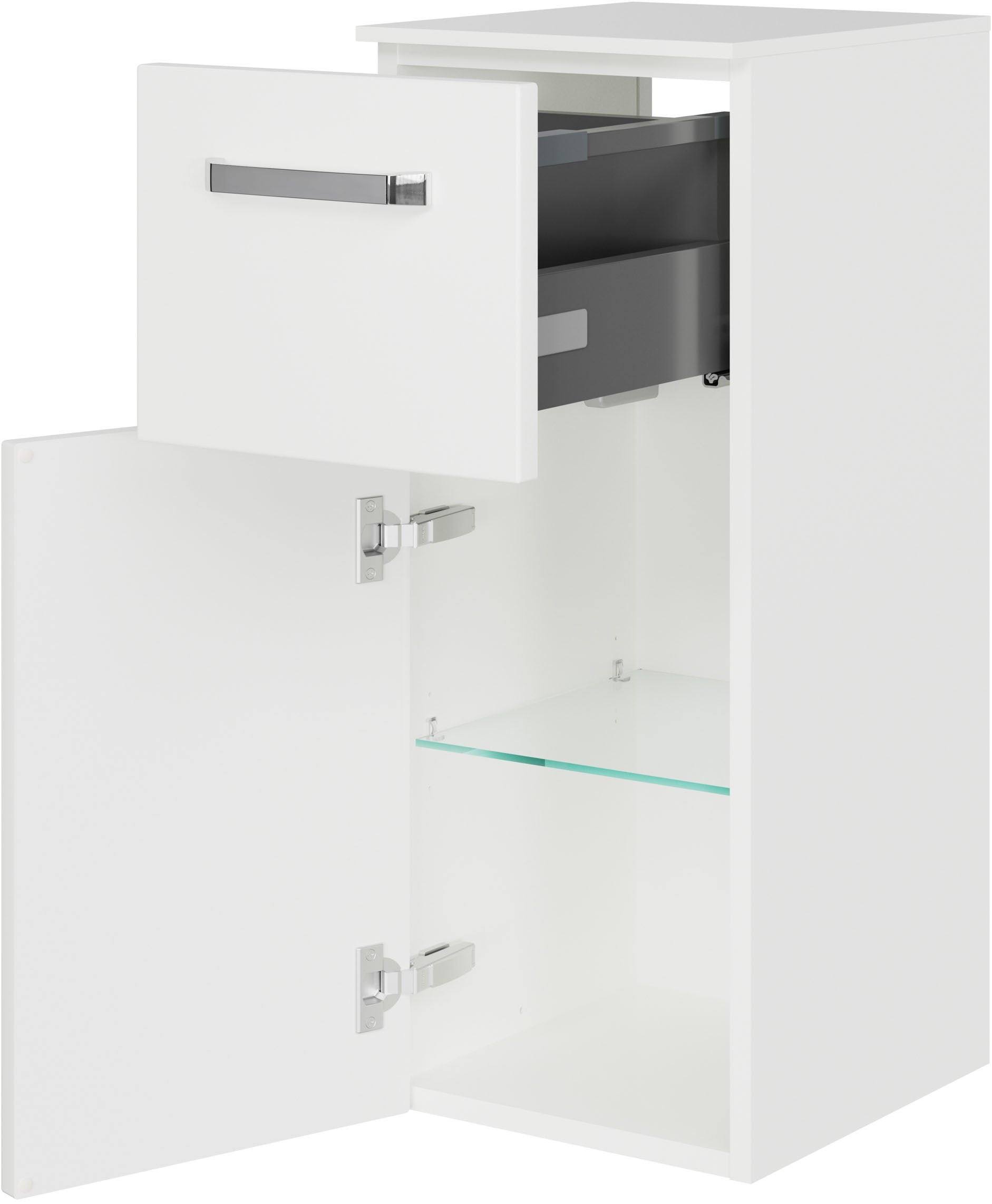 Saphir Unterschrank »Serie 4010 Badschrank 30cm breit, 1 Tür, 1 Schublade, inkl. Türdämpfer«, Badezimmerschrank mit 1 Glas-Einlegeboden, 73 cm hoch, 33 cm tief