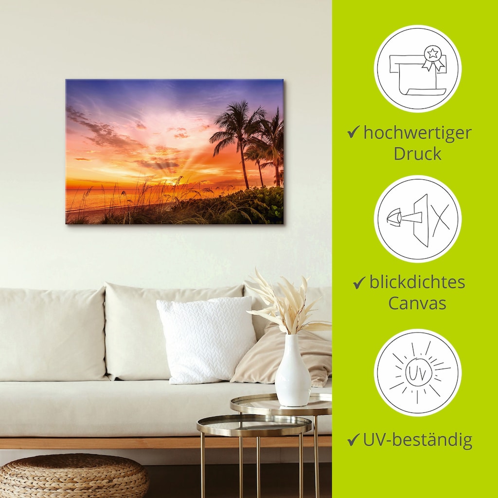 •	Artland Wandbild »BONITA BEACH Malerischer Sonnenuntergang«, (1 St.), in vielen Größen & Produktarten - Alubild/-Outdoorbild für den Außenbereich, Leinwandbild, Poster, Wandaufkleber/Wandtattoo auch für Badezimmer geeignet