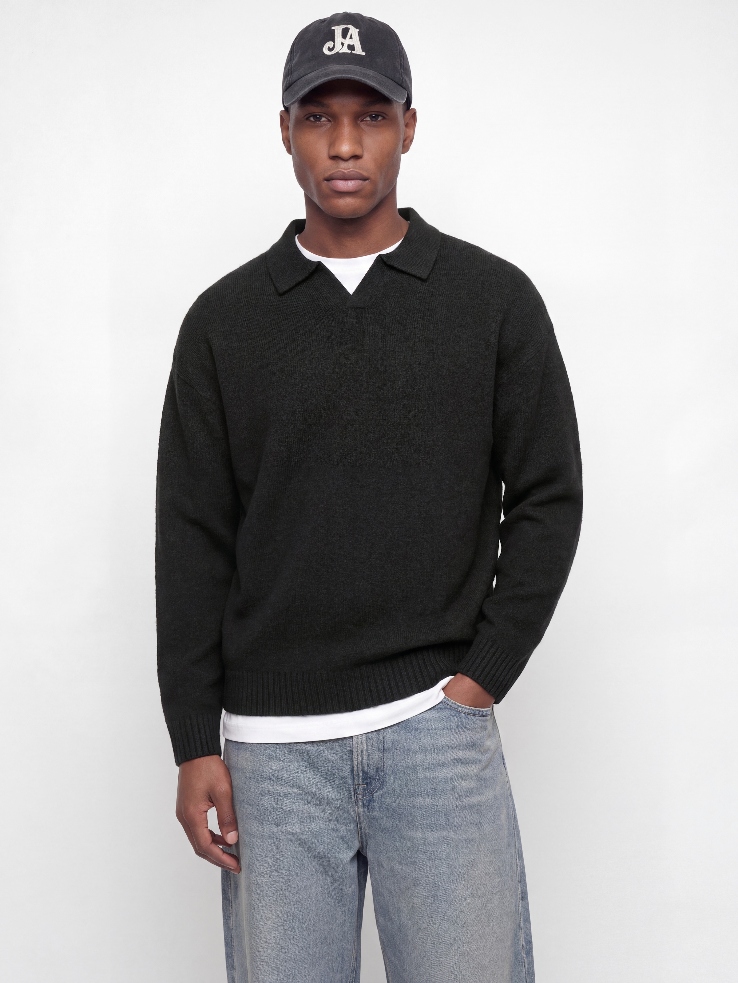 Jack & Jones Polokragenpullover »JJESOHO OLLIE KNIT SPLIT NECK SN« Materialmix, regular fit