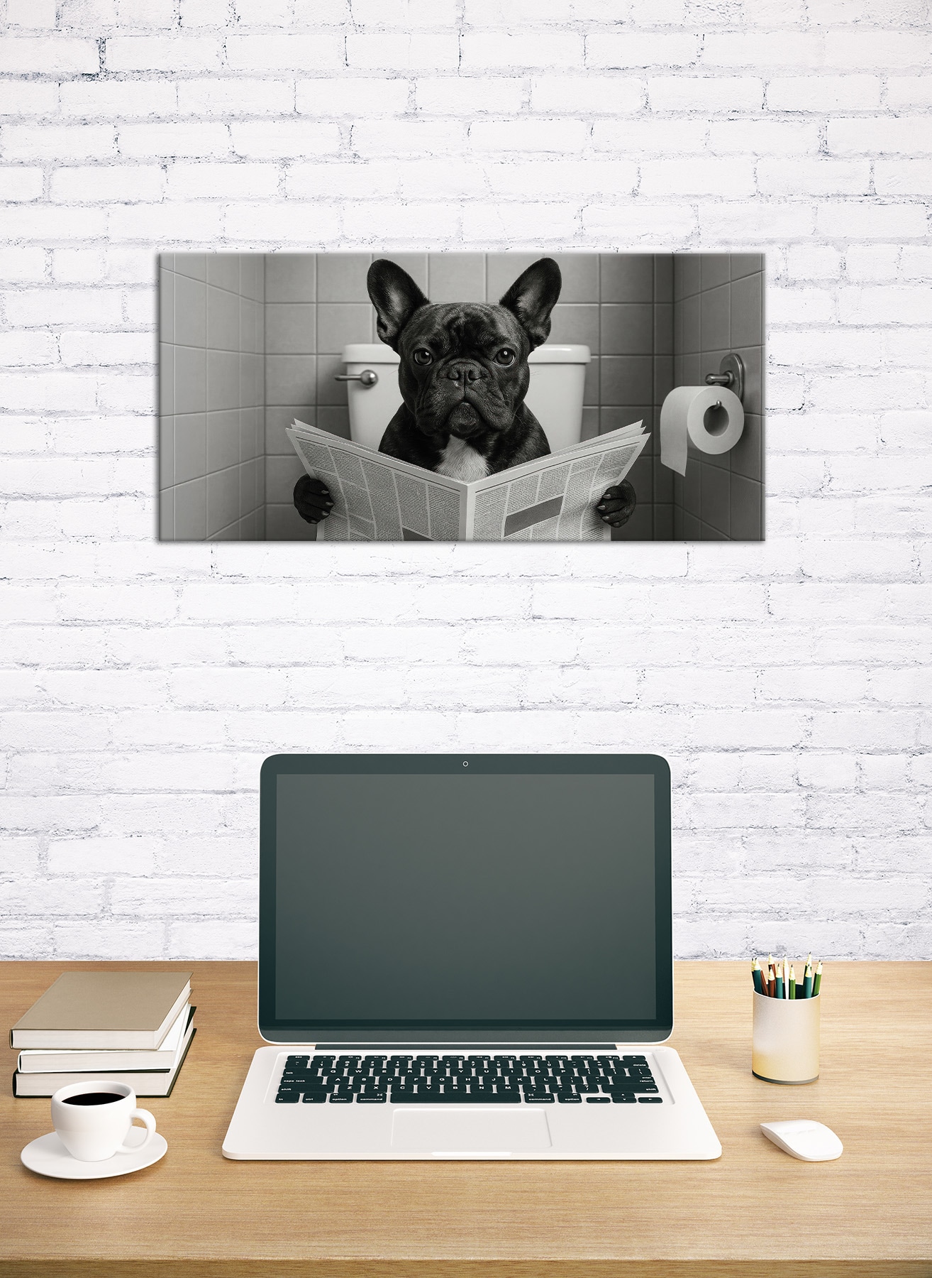 Bönninghoff Bild »WC HUND 33x70 cm – Leinwandbild Keilrahmen Deko modern«