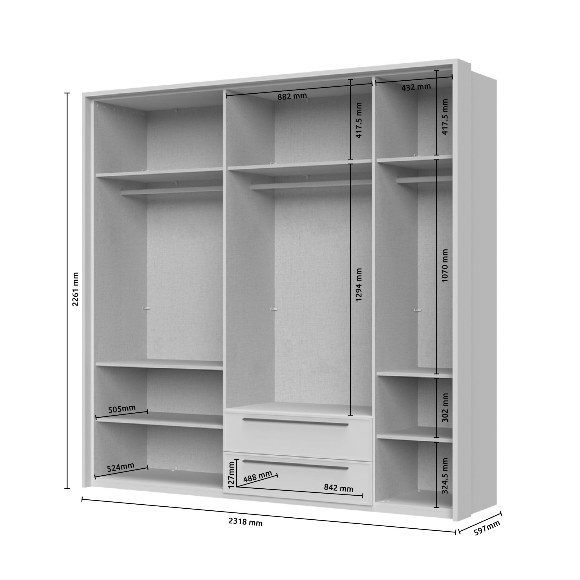 Places of Style Drehtürenschrank »Opera mit oder ohne Kranz inkl. LED-Bel.,B92,137,182 oder 227 cm«, UV lackiert, Soft Close Funktion, Höhenverstellbare Füße