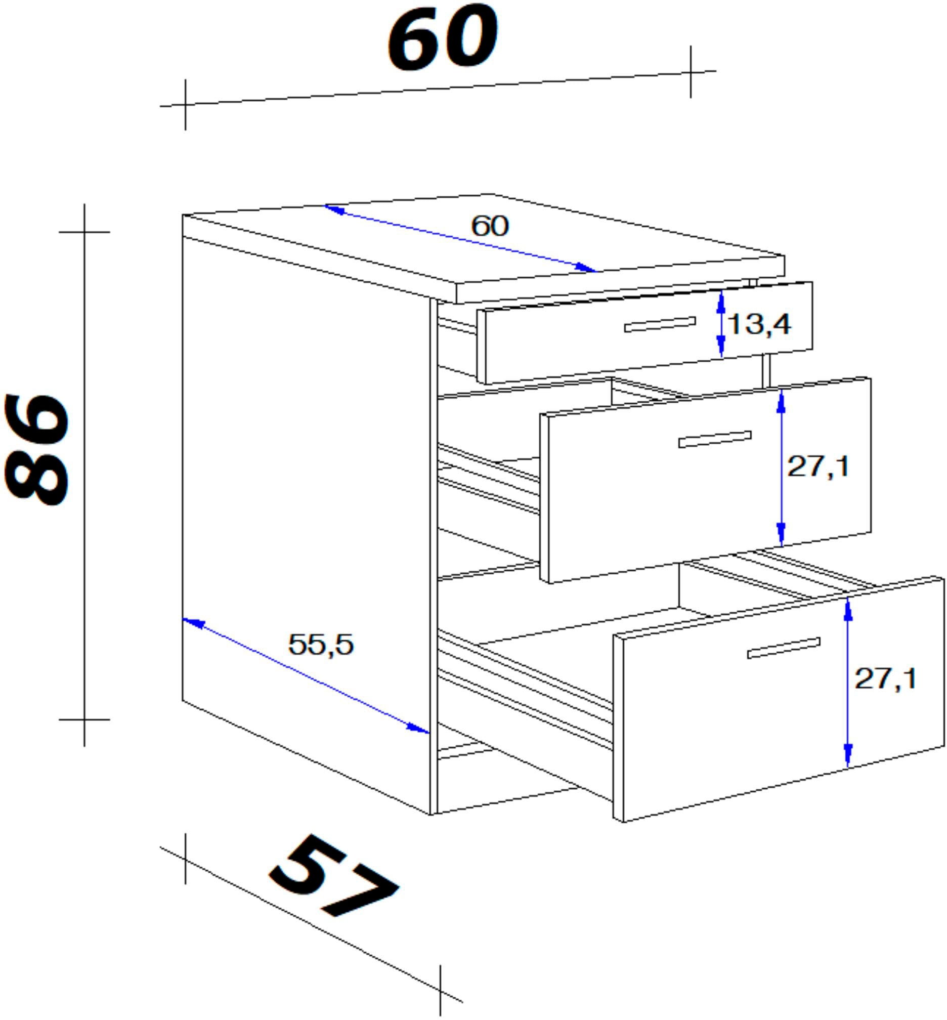 Flex-Well Unterschrank »Florenz«, (B x H x T) 60 x 85/86 x 60 cm, mit praktischen Auszügen