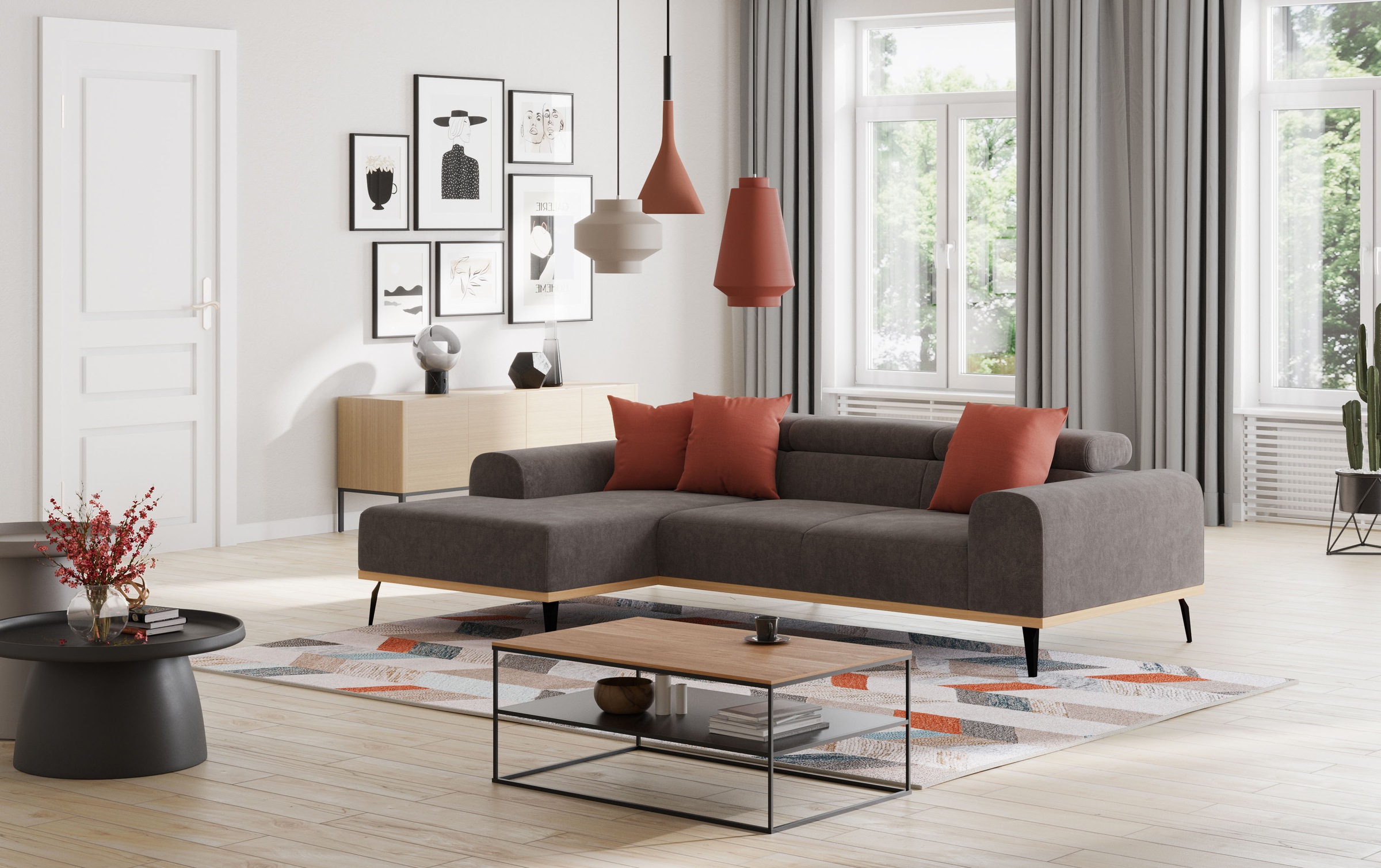 Places of Style Ecksofa »Carlo L-Form«, mit Kopfteilverstellung & Holz-Rahmenoptik, wahlweise Relaxfunktion