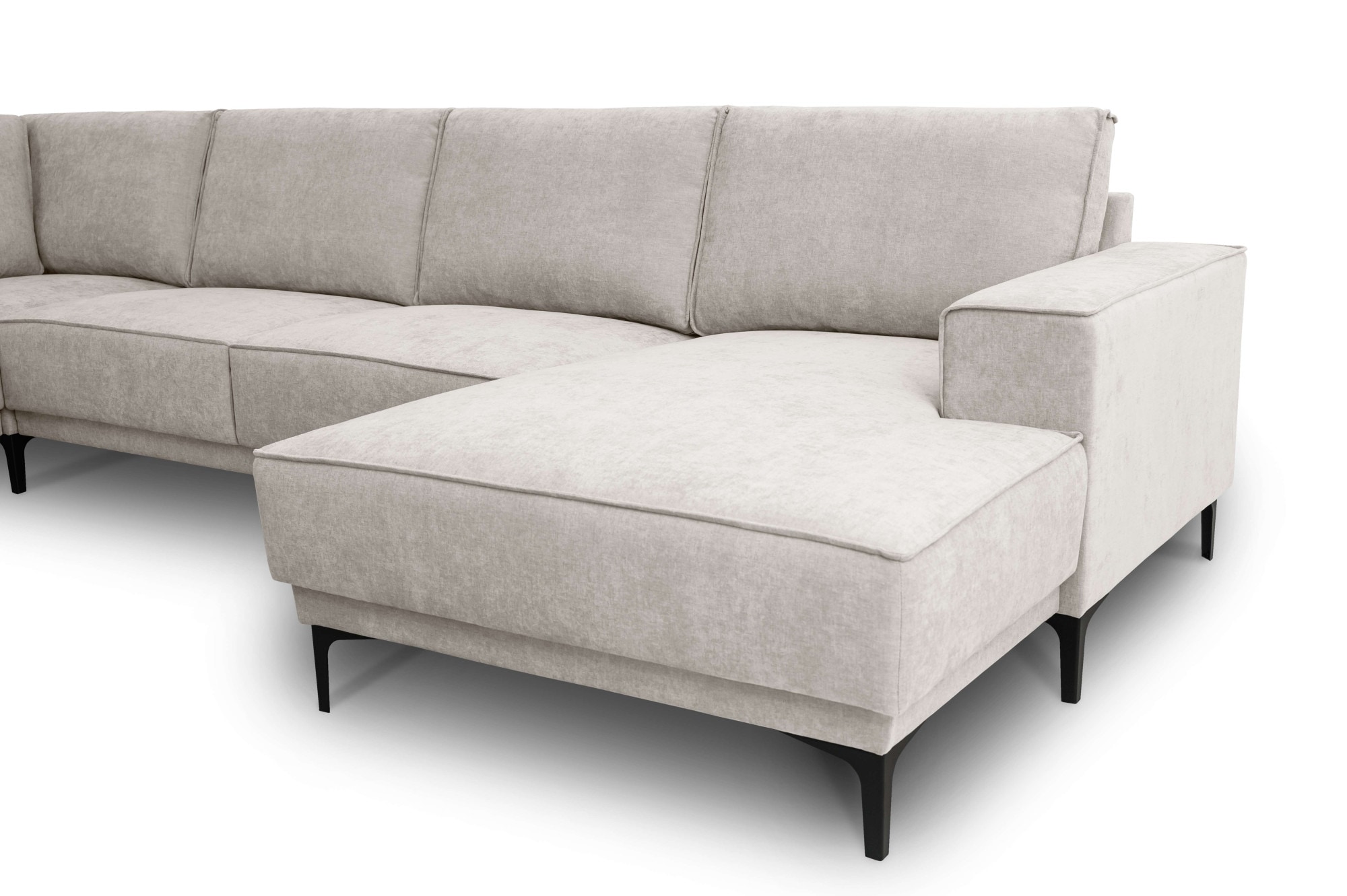 Places of Style Wohnlandschaft »XXL Sofa Oland, Struktur, Flachgewebe, Luxus-Microfaser, Boucle«, U-Form, 342 cm, Wellenunterfederung, Skandi-Design, Metallfüße