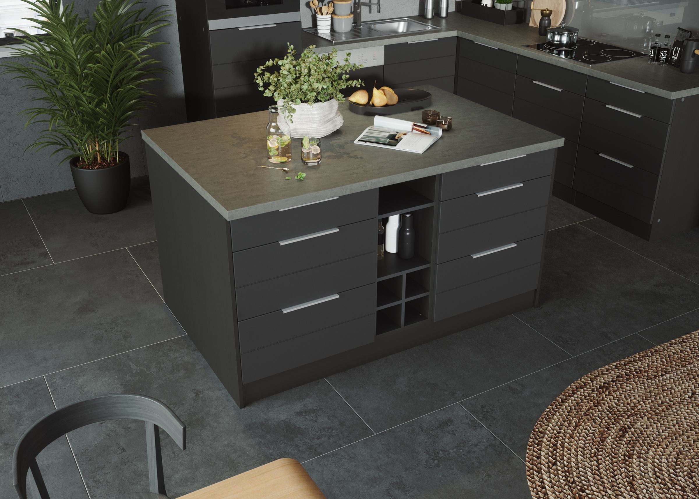 KOCHSTATION Kücheninsel »KS-Luhe, Breite 153 cm, mit Flaschenregal« MDF-Fronten, Arbeitsplatte 38mm stark