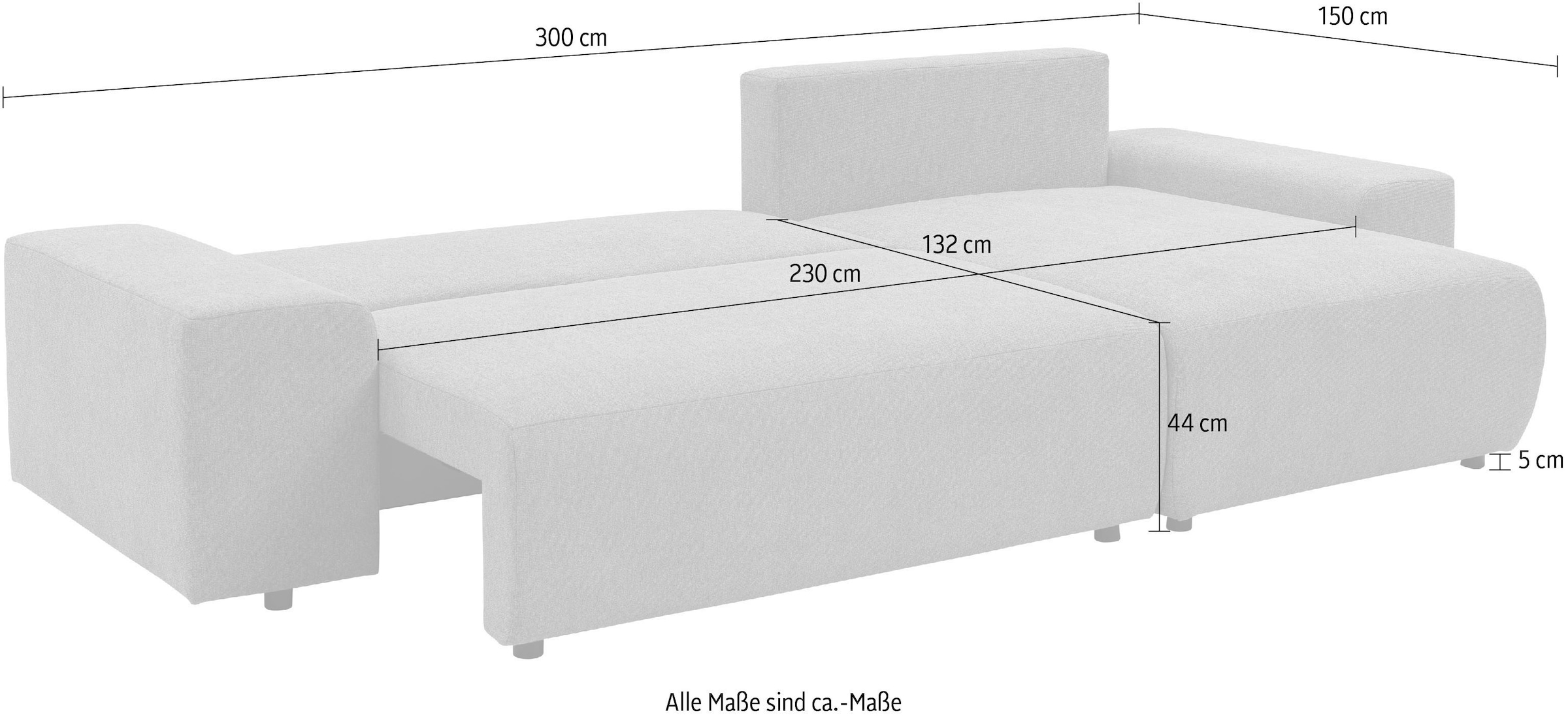WERK2 Ecksofa »Amsterdam mit Bett & Bettkasten, viel Platz, bequem, Breite 300cm« Cord, L-Form, XXL, Schlaffunktion, Bettkasten