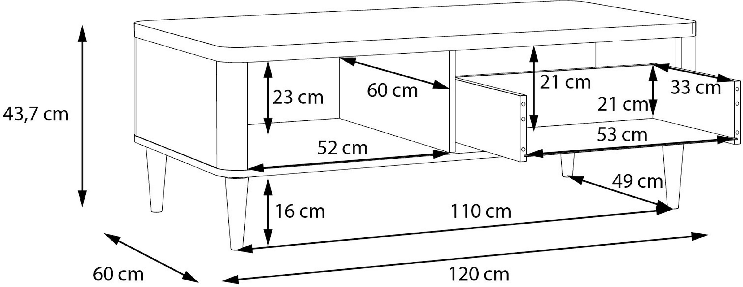 FORTE Couchtisch »Lacetti« B/H/T 120/43,7/60 cm Echtholzfüße