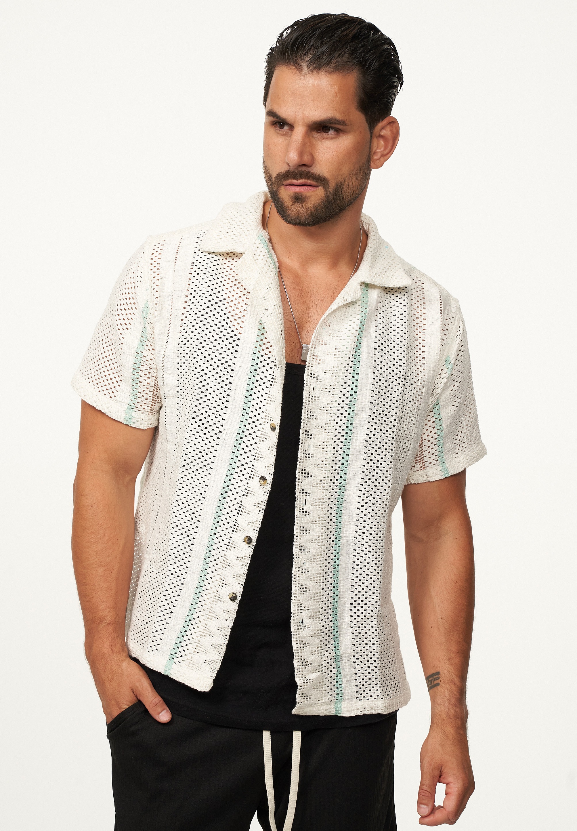 SOULSTAR Kurzarmhemd »Freizeithemd als Kurzam Strick Hemd im Retro-Look - Strick Polo-Hemd Overshirt im Regular-Fit für Herren« Herren Strick Polo-Hemd Overshirt im Regular-Fit T-Shirt