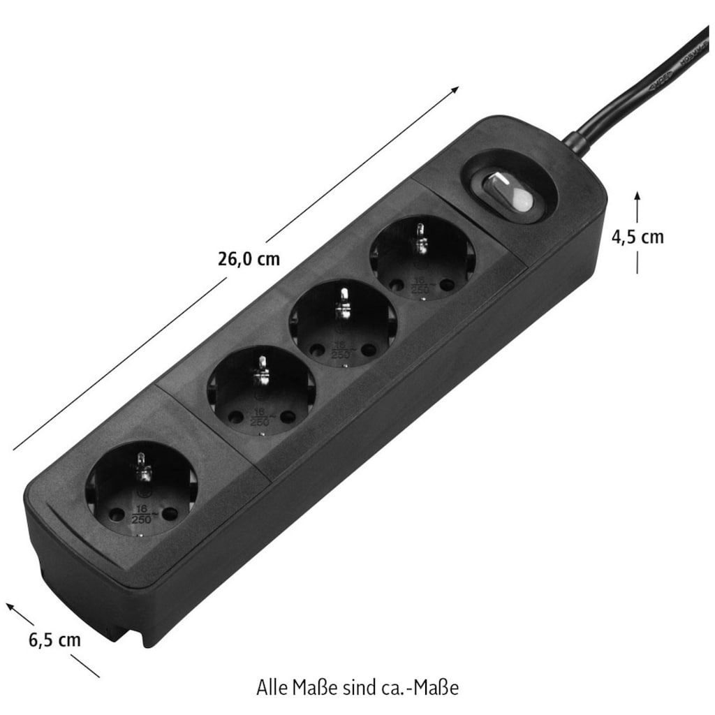 Hama Steckdosenleiste »Steckdosenleiste "TIDY-Line", 4-fach, mit Schalter, Schwarz«, 4-fach, (Kabellänge 1,5 m)