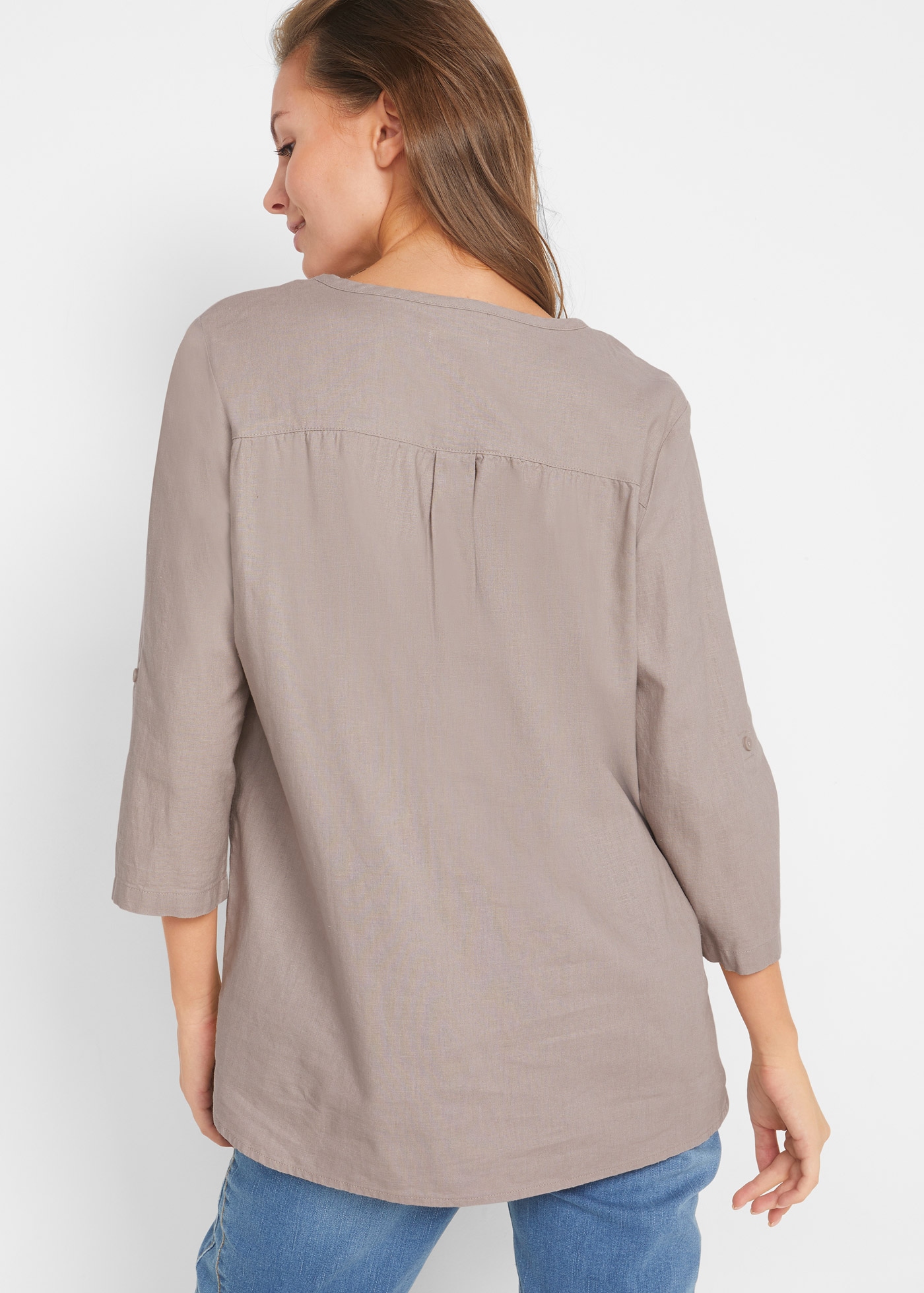 bonprix Langarmbluse »Bluse mit Leinen, 3/4 Arm« Regular Fit, für den Alltag, aus Leinen und Baumwolle