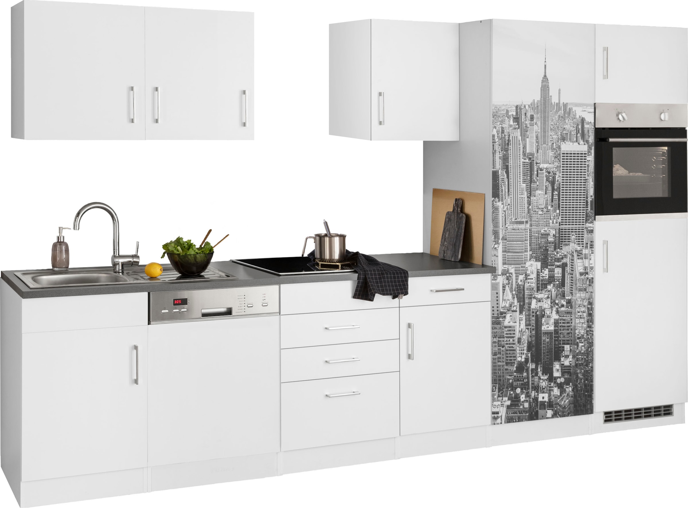 KOCHSTATION Küchenzeile »KS-Paris – Küchen mit einzigartigen Fotomotiven auf den Fronten« ohne E-Geräte, Breite 340 cm