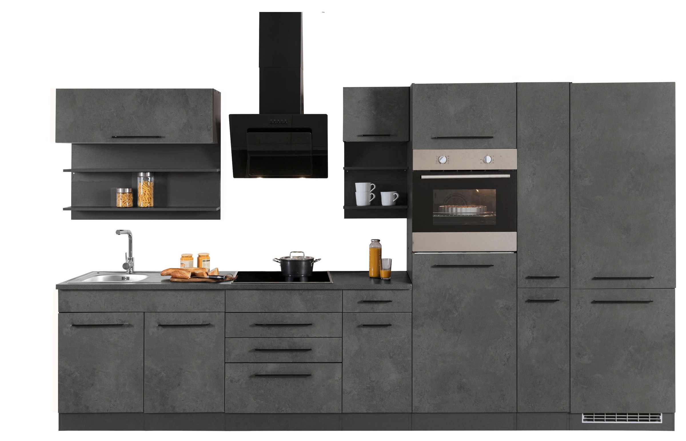KOCHSTATION Küchenzeile »KS-Tulsa«, ohne E-Geräte, Breite 360 cm, schwarze Metallgriffe, MDF Fronten