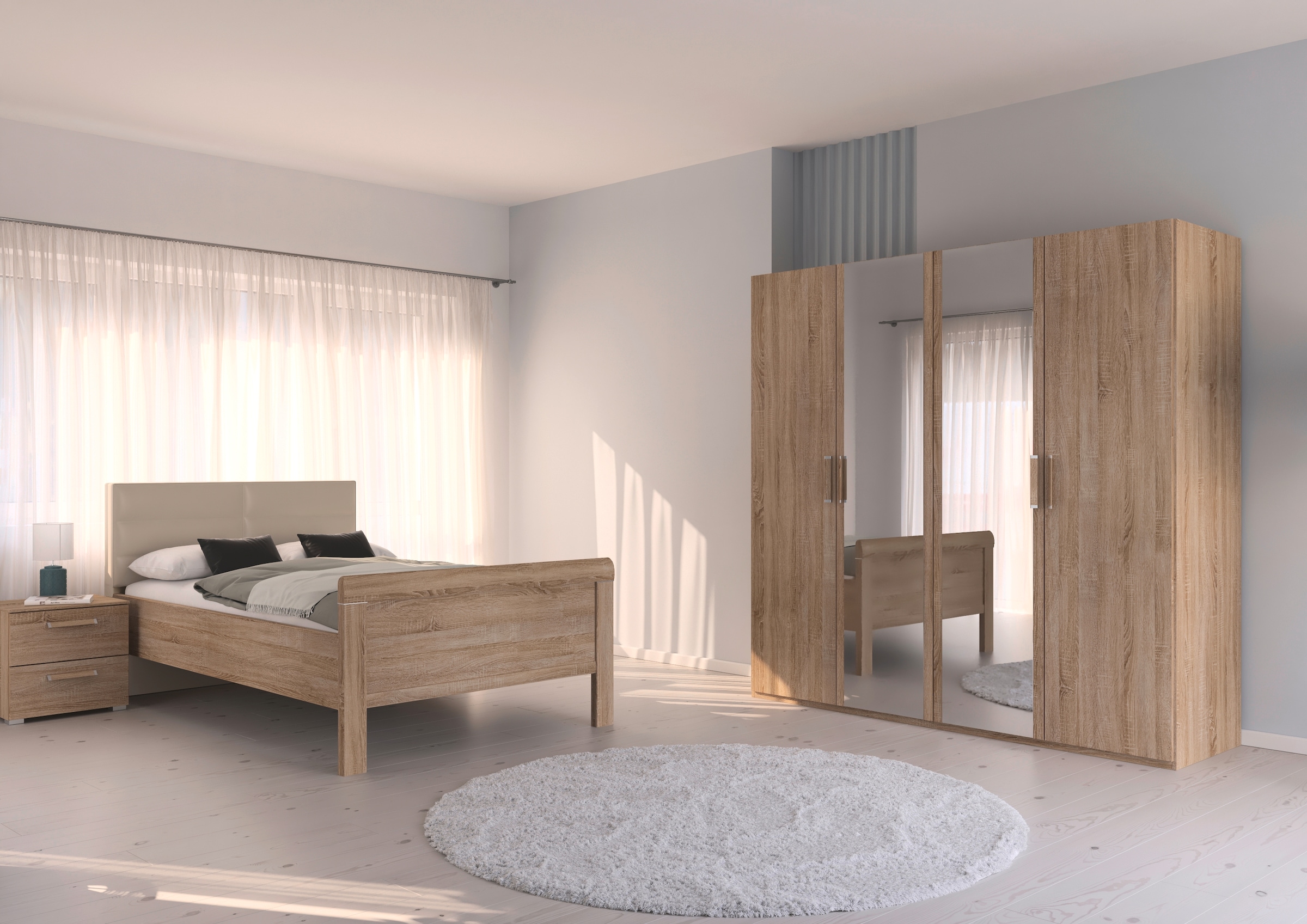 rauch Schlafzimmer-Set »Komplettschlafzimmer Schlafzimmer EVELYN«, (Set, 3 tlg.), Schrank und Bett in 2 Breiten, Nachttisch 2 Schubladen MADE IN GERMANY