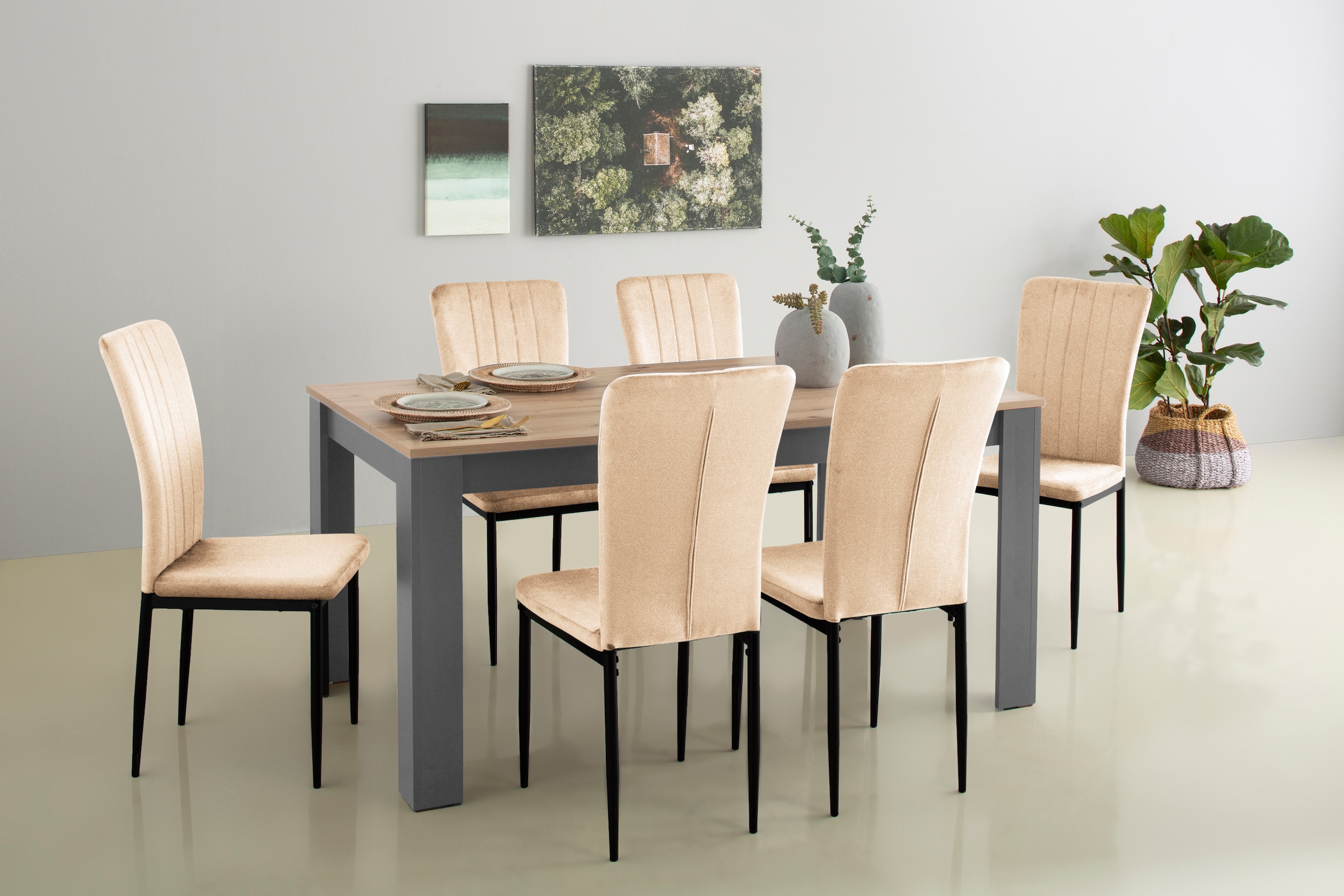 Home affaire Essgruppe »Bergamo Tisch Stühle Speisezimmer Bestseller«, (Set, 7 tlg.), moderne 7-tlg Tischgruppe, Unser Bestpreis