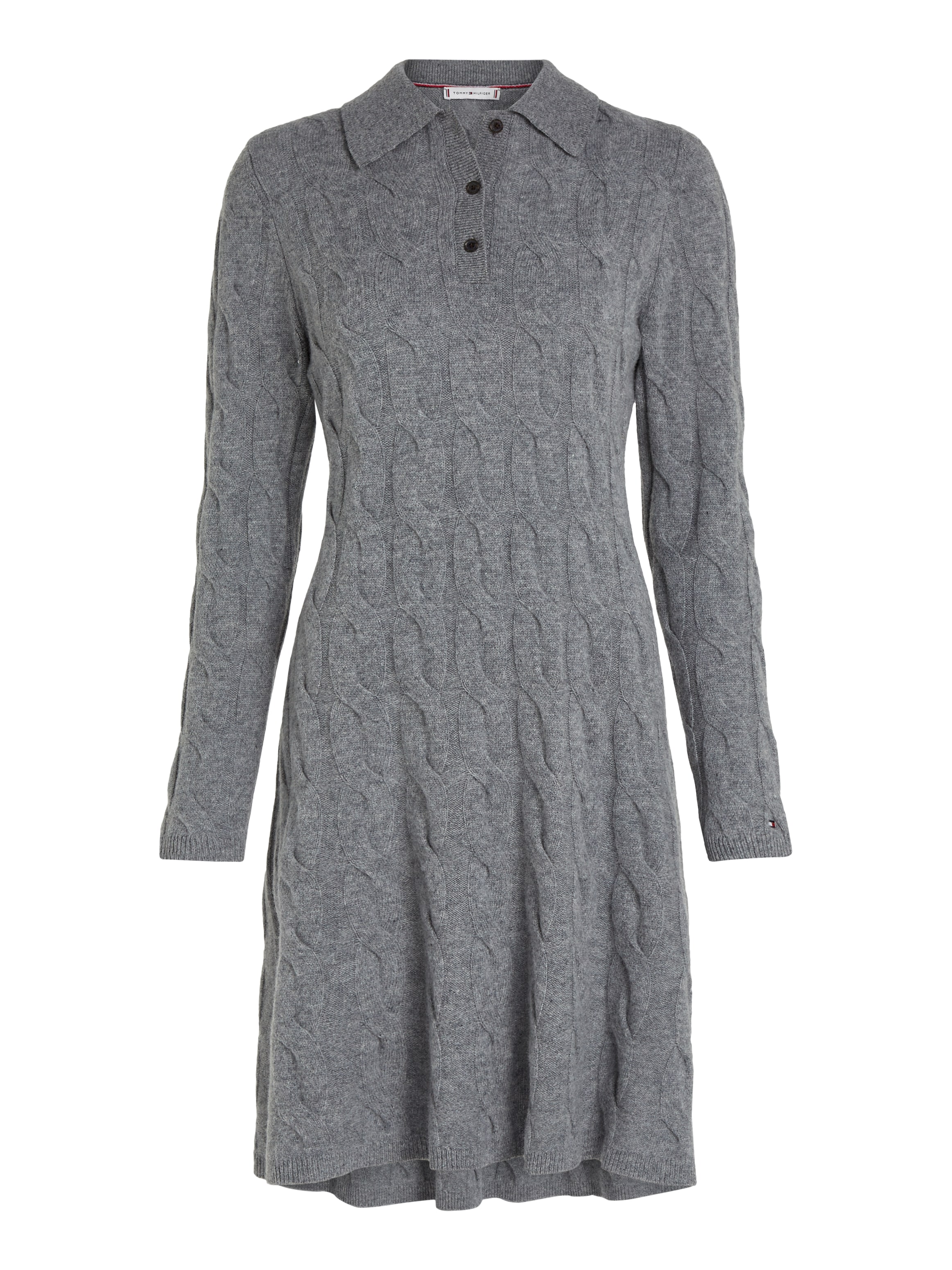 Tommy Hilfiger Strickkleid »SOFT WOOL CABLE POLO SWT DRESS«, mit Zopfmuster, Polokragen