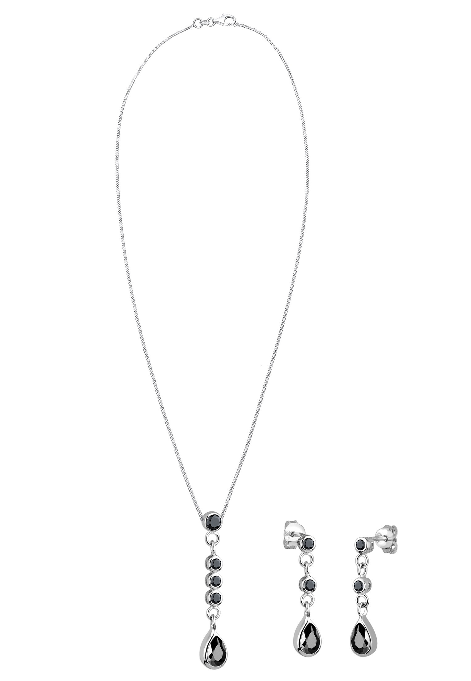 Elli Ohrring und Ketten Set »Schmuckset Paar Stecker und Anhänger mit Zirkonia in schwarz«