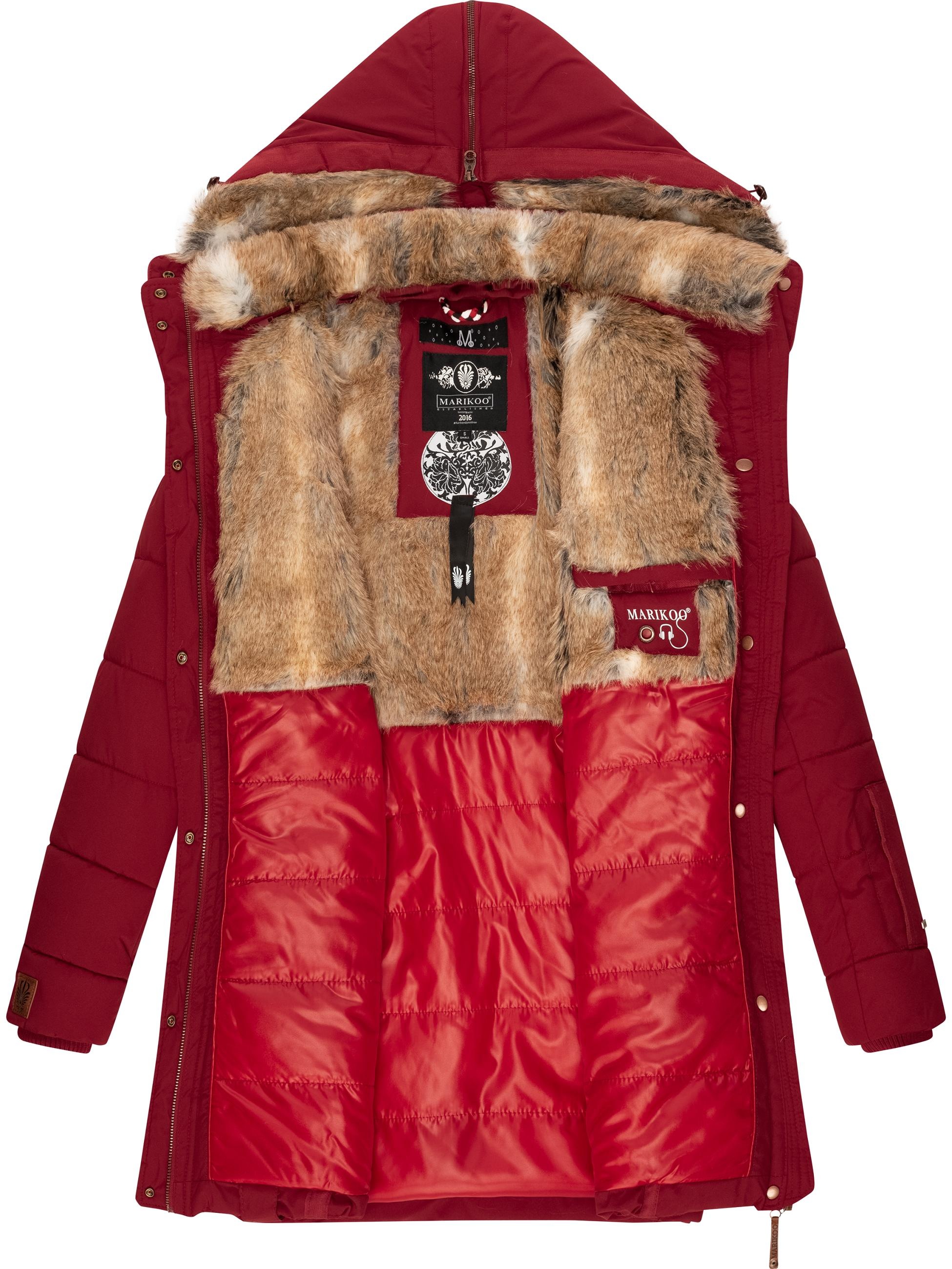 Marikoo Wintermantel »Wintermantel Lieblings Jacke«, stylischer Winter Steppmantel m. Kunstpelz-Kapuze