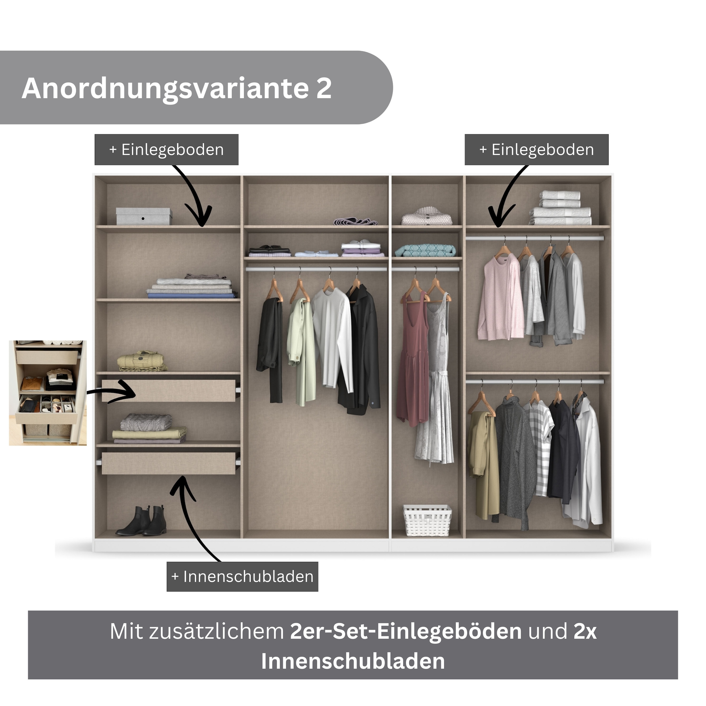 rauch Drehtürenschrank »Kleiderschrank Schrank Garderobe KOLUNA mit Dekor-Front«, inkl. 2 Innenschubladen sowie extra Einlegeböden MADE IN GERMANY