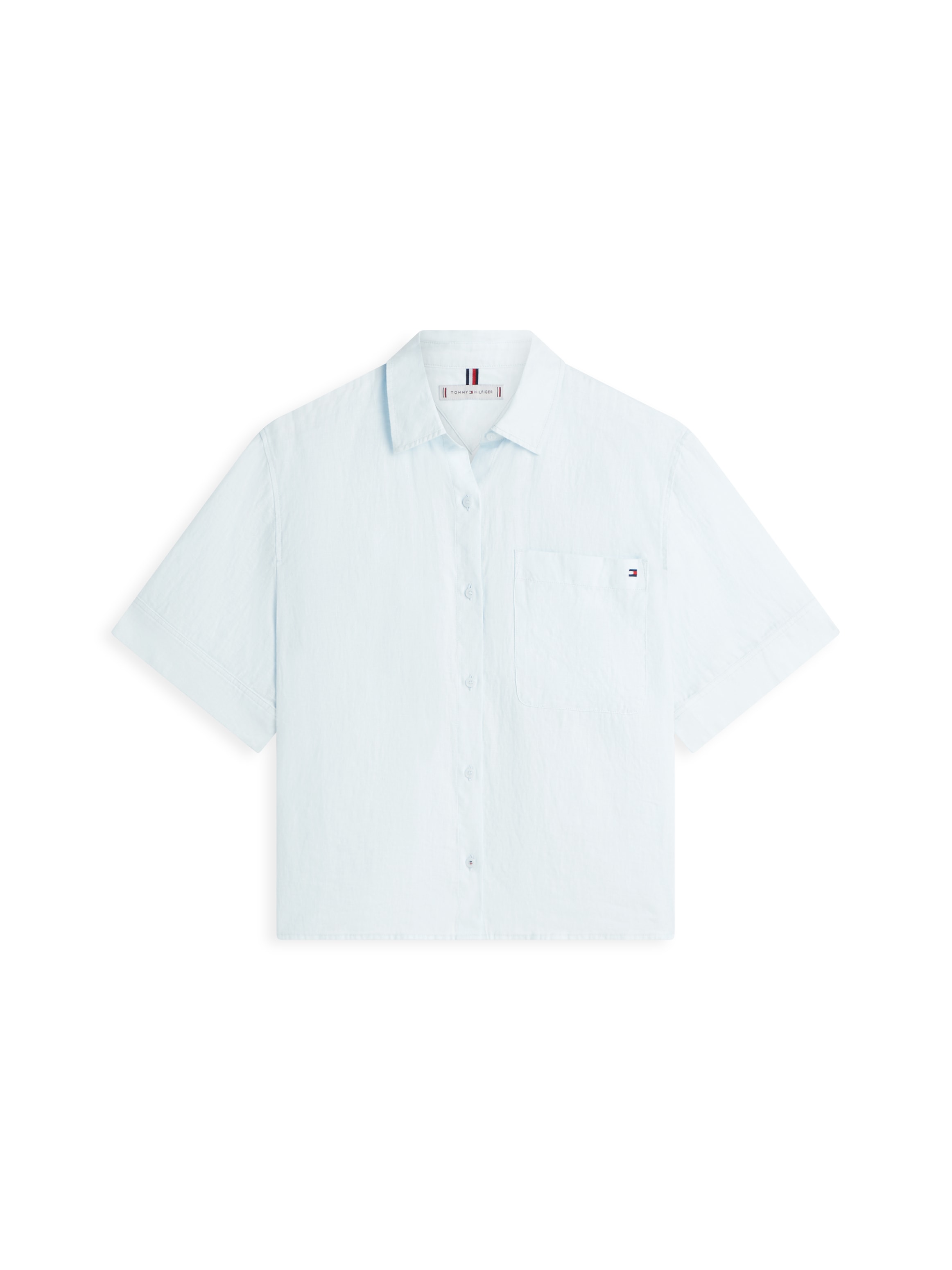 Tommy Hilfiger Kurzarmbluse »ESS LINEN SHORT SLEEVE SHIRT« mit aufgesetzter Brusttasche und Flag-Stickerei, reines Leinen