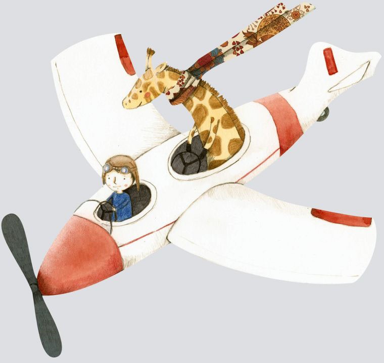 Wall-Art Wandtattoo »Giraffe fliegt Flugzeug Pilot«, (1 St.)