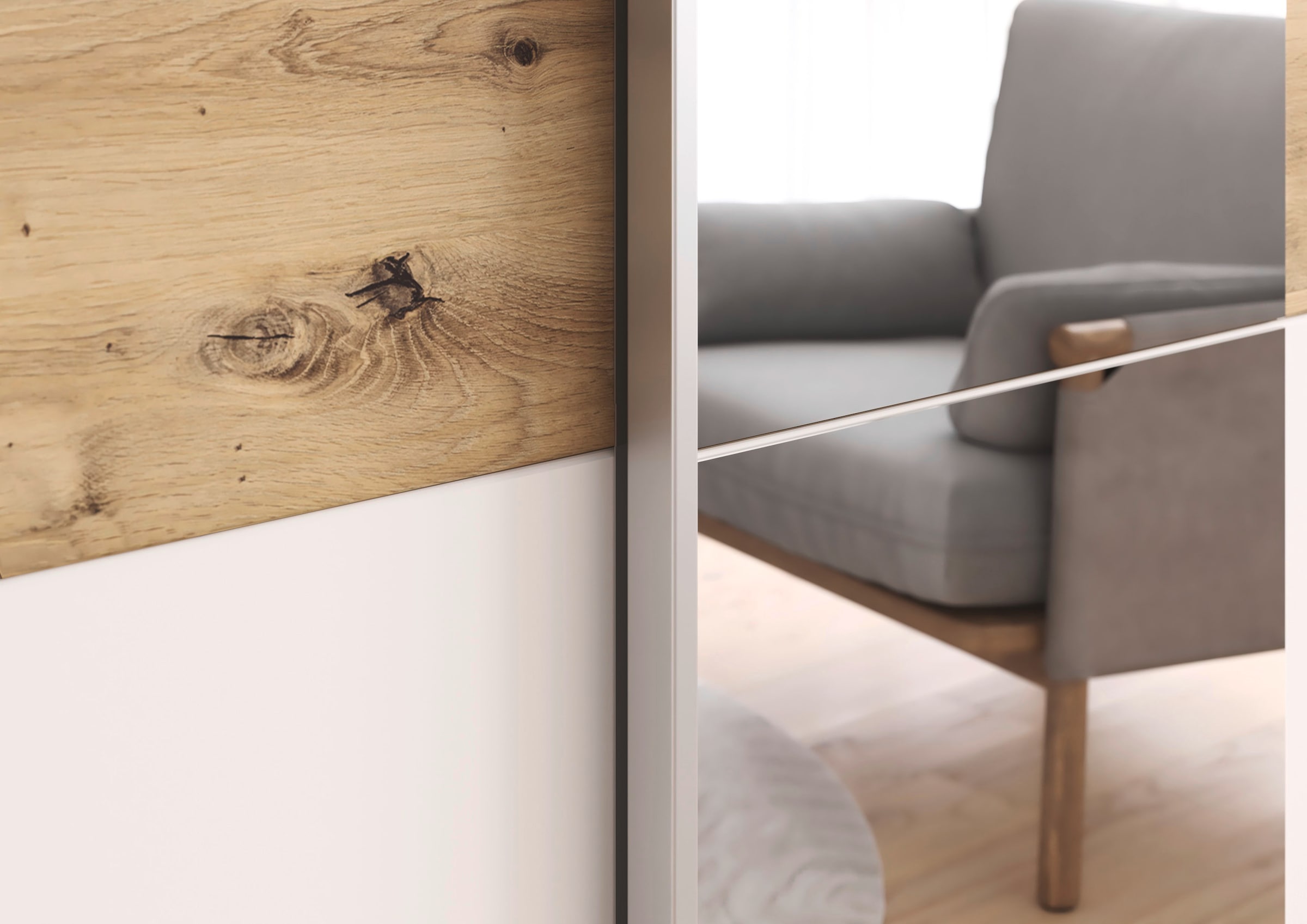 rauch Schwebetürenschrank »Kleiderschrank Schrank Garderobe TOPSELLER ASTANA OTTO´s CHOICE« 3 Ausstattungen BASIC/CLASSIC/PREMIUM, Breiten 175/218/261 cm,  mit 3 Spiegelelementen, Metallgriffleisten alufarbig MADE IN GERMANY