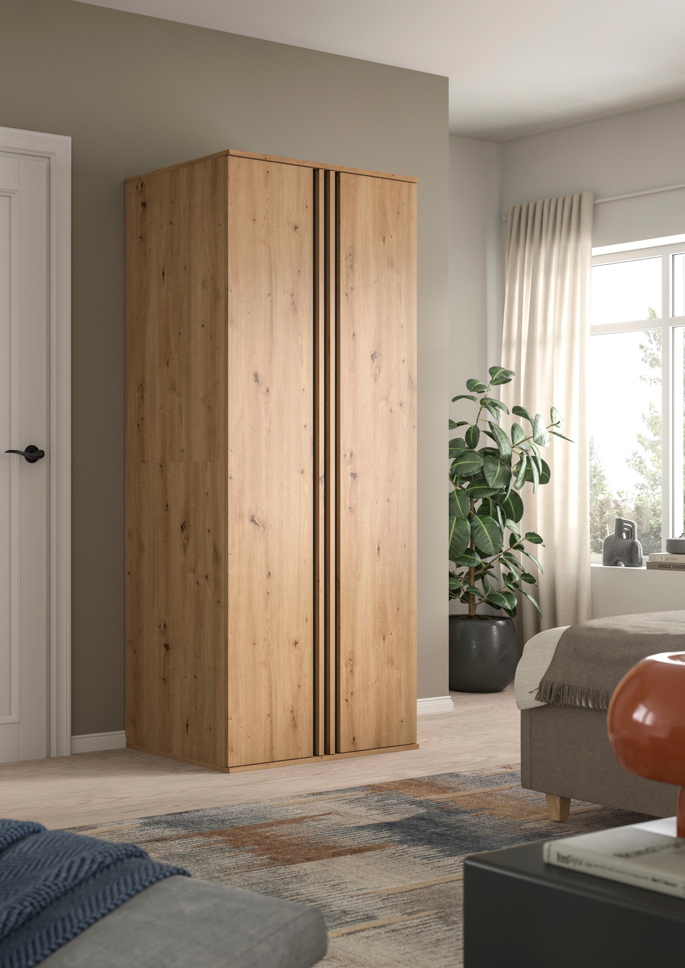 Home affaire Kleiderschrank »ALVA, Breite 80 cm, mit griffloser Front in Paneeloptik, Schrank« Schlafzimmerschrank in weiteren Ausführungen erhältlich,  2 Türen, 1 Kleiderstange, 1 Einlegeboden
