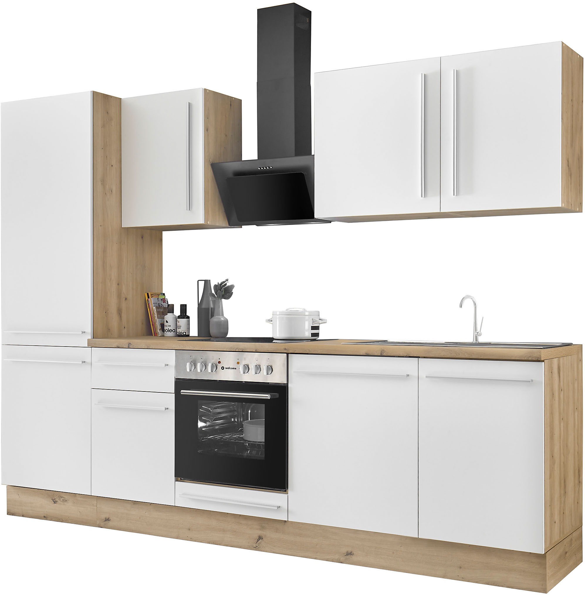 KOCHSTATION Küchenzeile »KS-Florida mit 38mm starker Arbeitsplatte«, Breite 280 cm, wahlweise mit E-Geräten, Soft-Close-Funktion