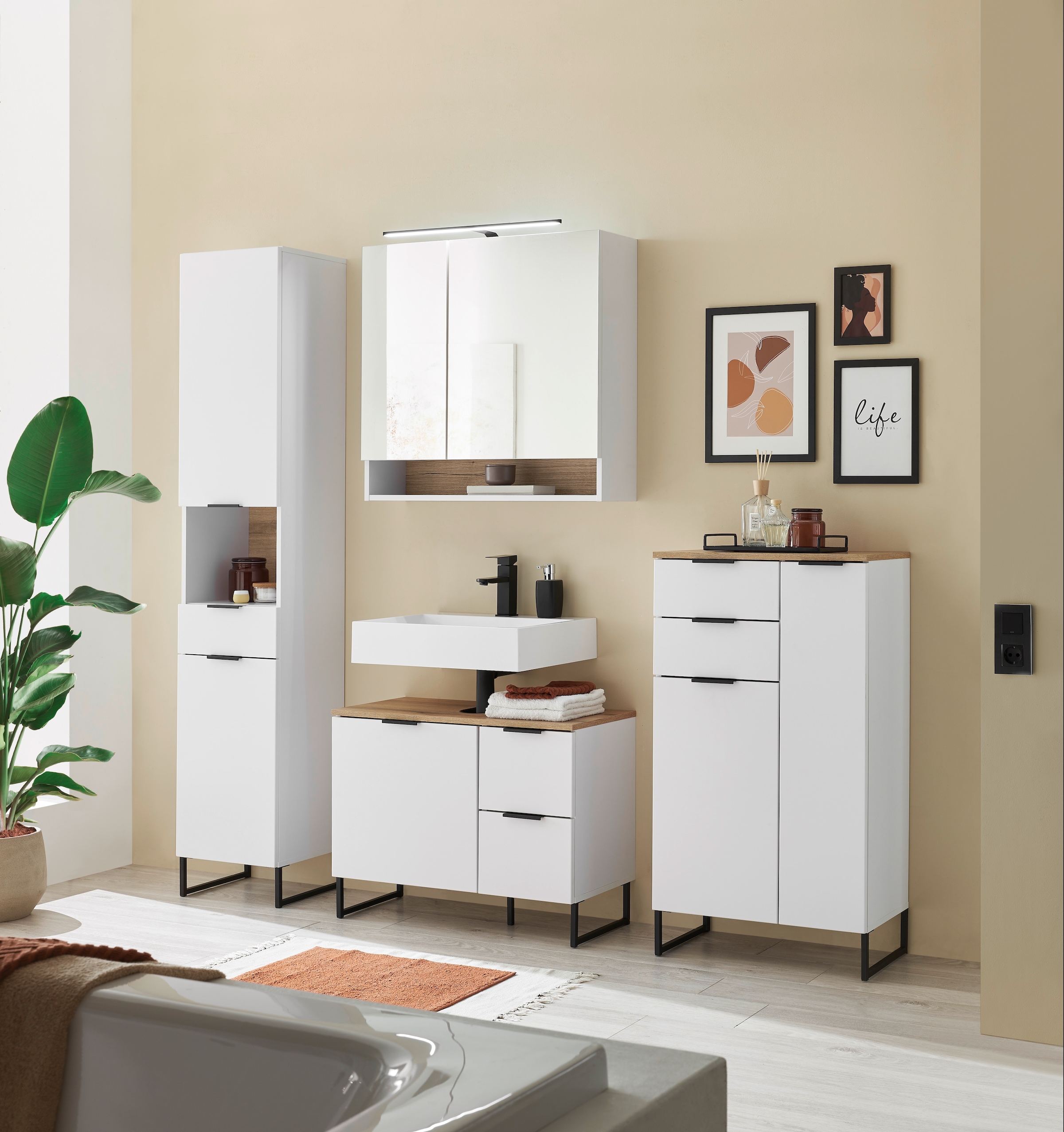 BASIC by Balculina Midischrank »Denver Midischrank, Badezimmerschrank BxHxT 60x106x32« 1 Stk. tlg. Breite 60 cm, Tür L/R montierbar, Softclose