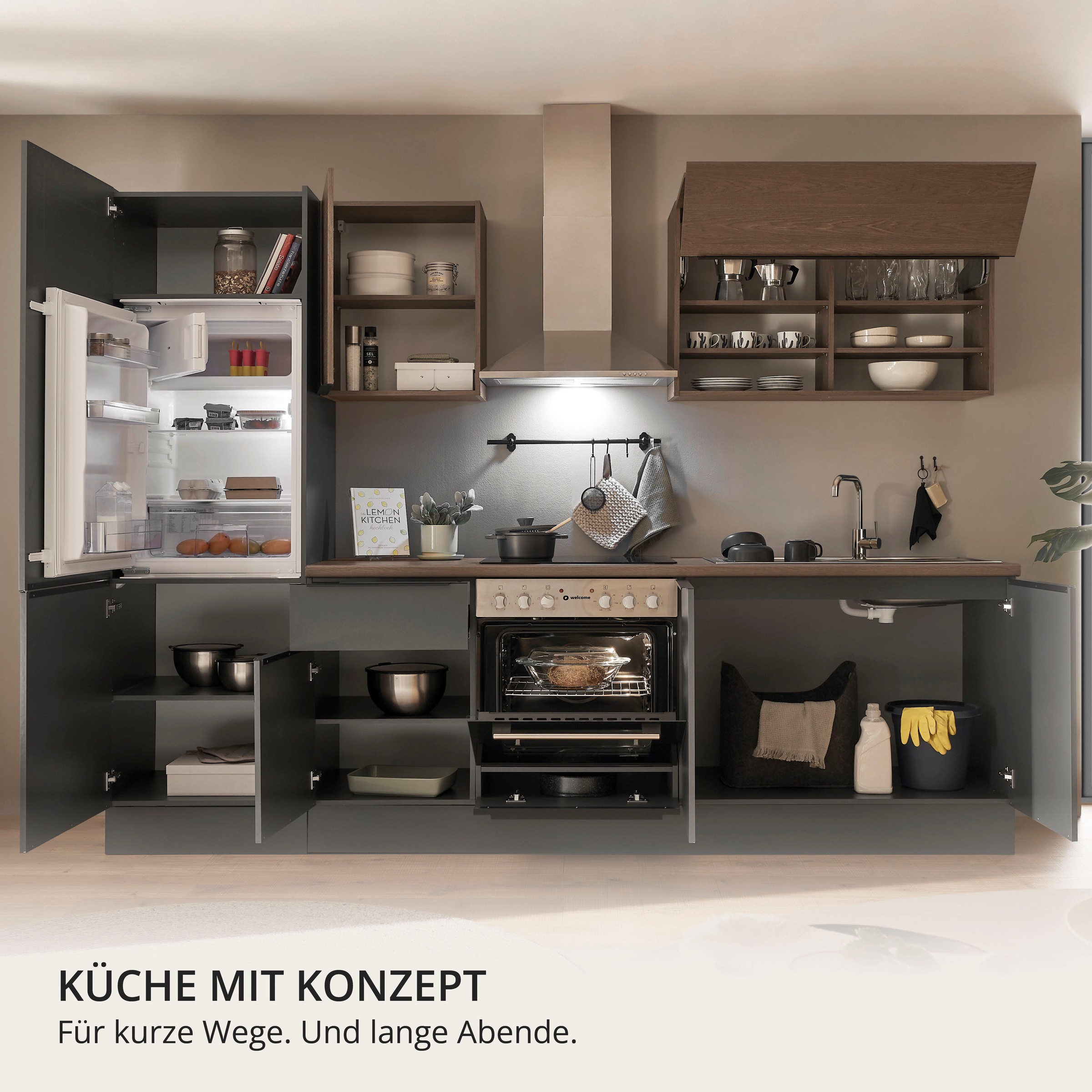 KOCHSTATION Küchenzeile »Cocco B/H/T 270x211x60 cm« Breite 270 cm, wahlweise mit E-Geräten und Induktion