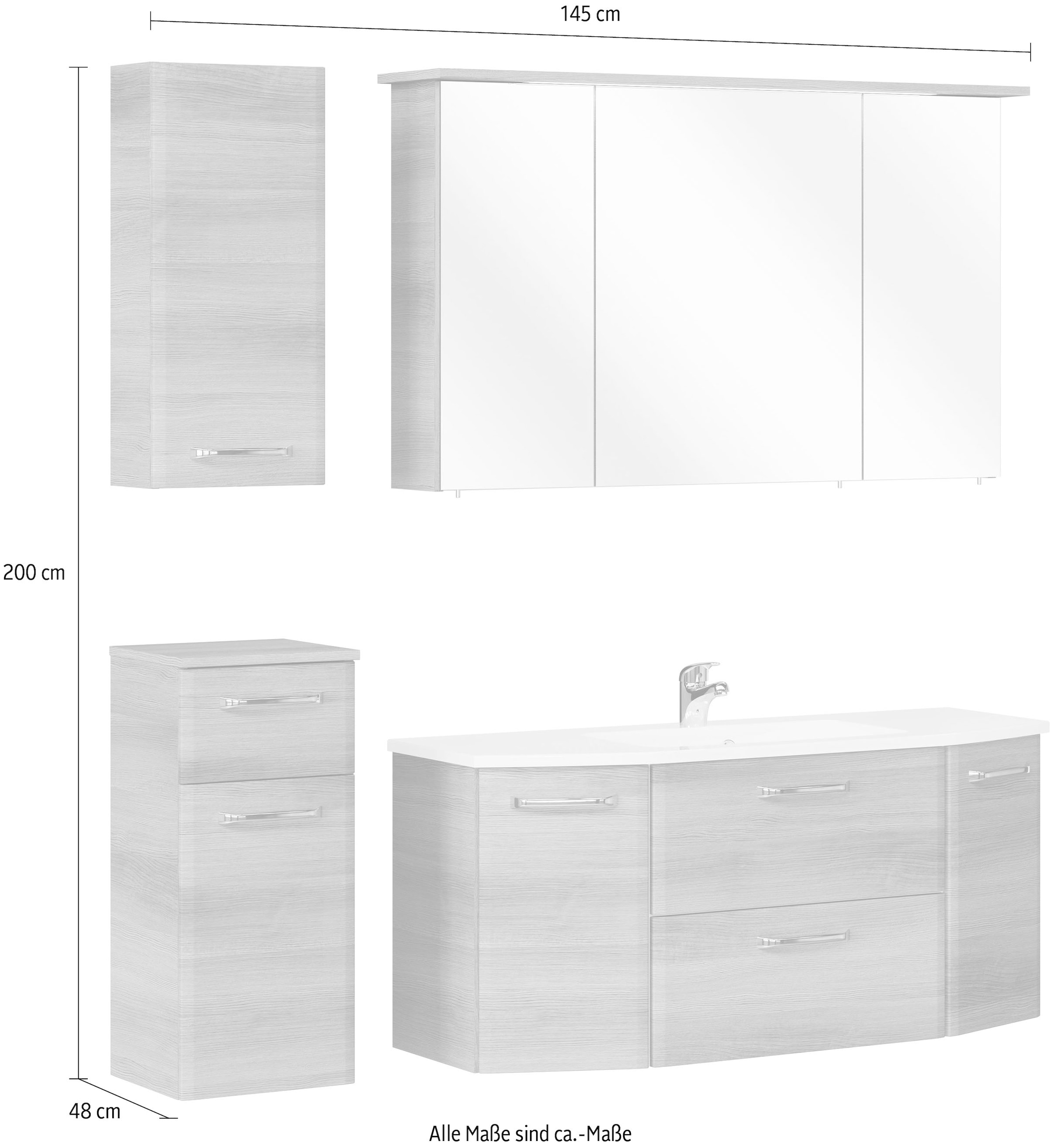 Saphir Badmöbel-Set »Quickset 4-teilig, Mineralmarmor-Waschtisch und LED-Spiegelschrank« 5 Stk. tlg.