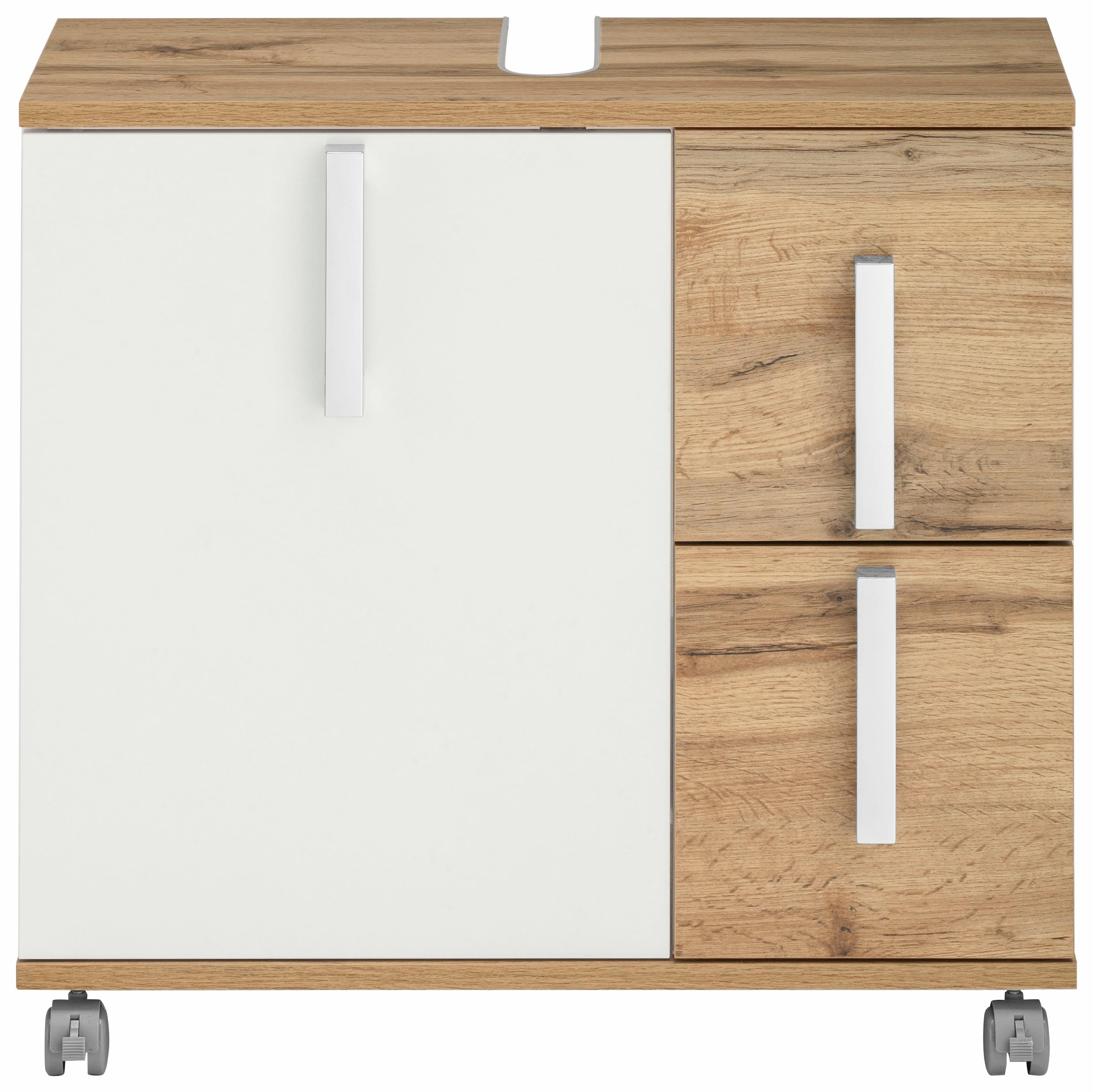 Schildmeyer Waschbeckenunterschrank »Kampen made in Germany«, Höhe 60 cm, mit Metallgriffen, Tür mit Soft-Close, 2 Schubladen