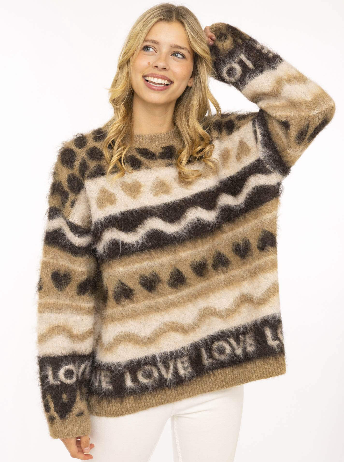 Zwillingsherz Strickpullover »"LEO LOVE"« auffallender Mustermix, Rundhals, oversize, komfortables Strick