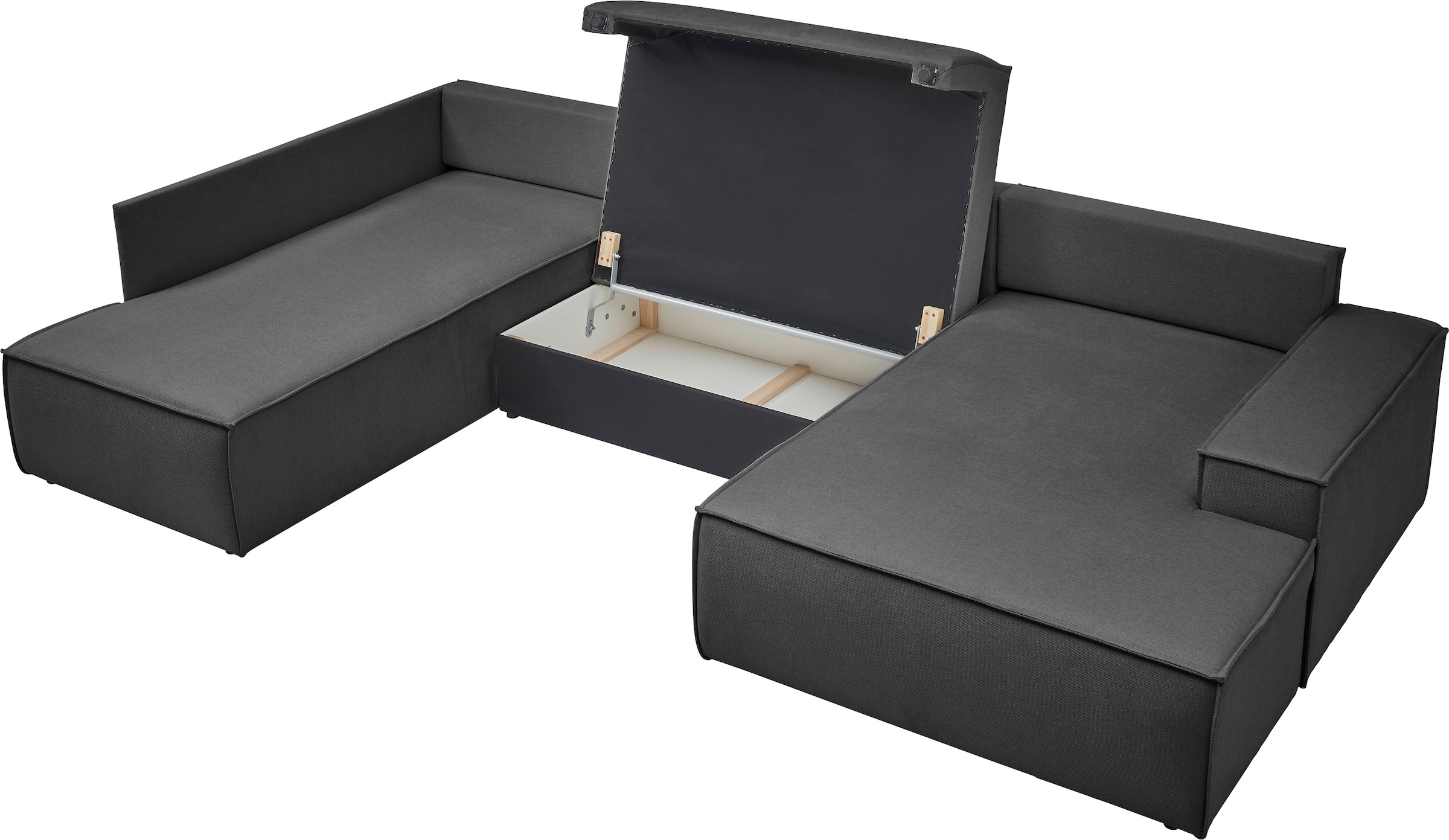 andas Wohnlandschaft »FINNLEY U-Form XXL 329 cm, Schlafsofa, Schlaffunktion m. Bettkasten«, (194/139 cm), Bouclé, Struktur und Cord