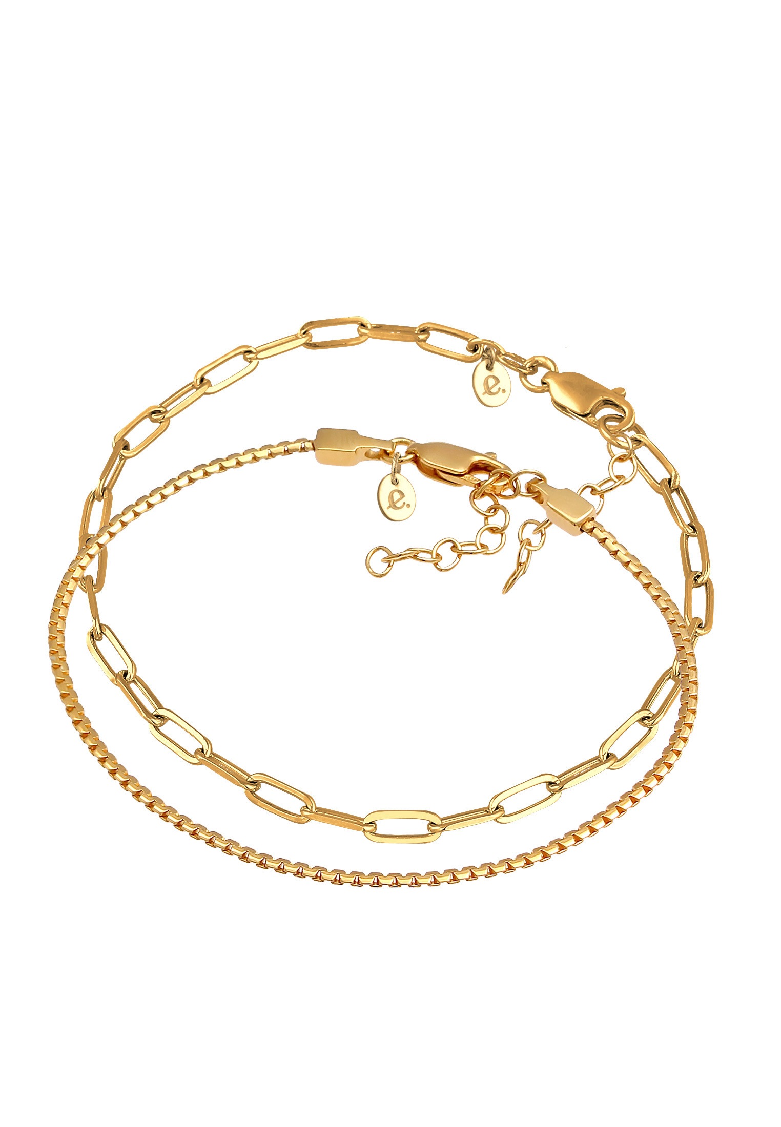 Elli Premium Armketten Set »Armband Glieder Grob Rund Oval Basic (2 tlg.) 925 Silber«