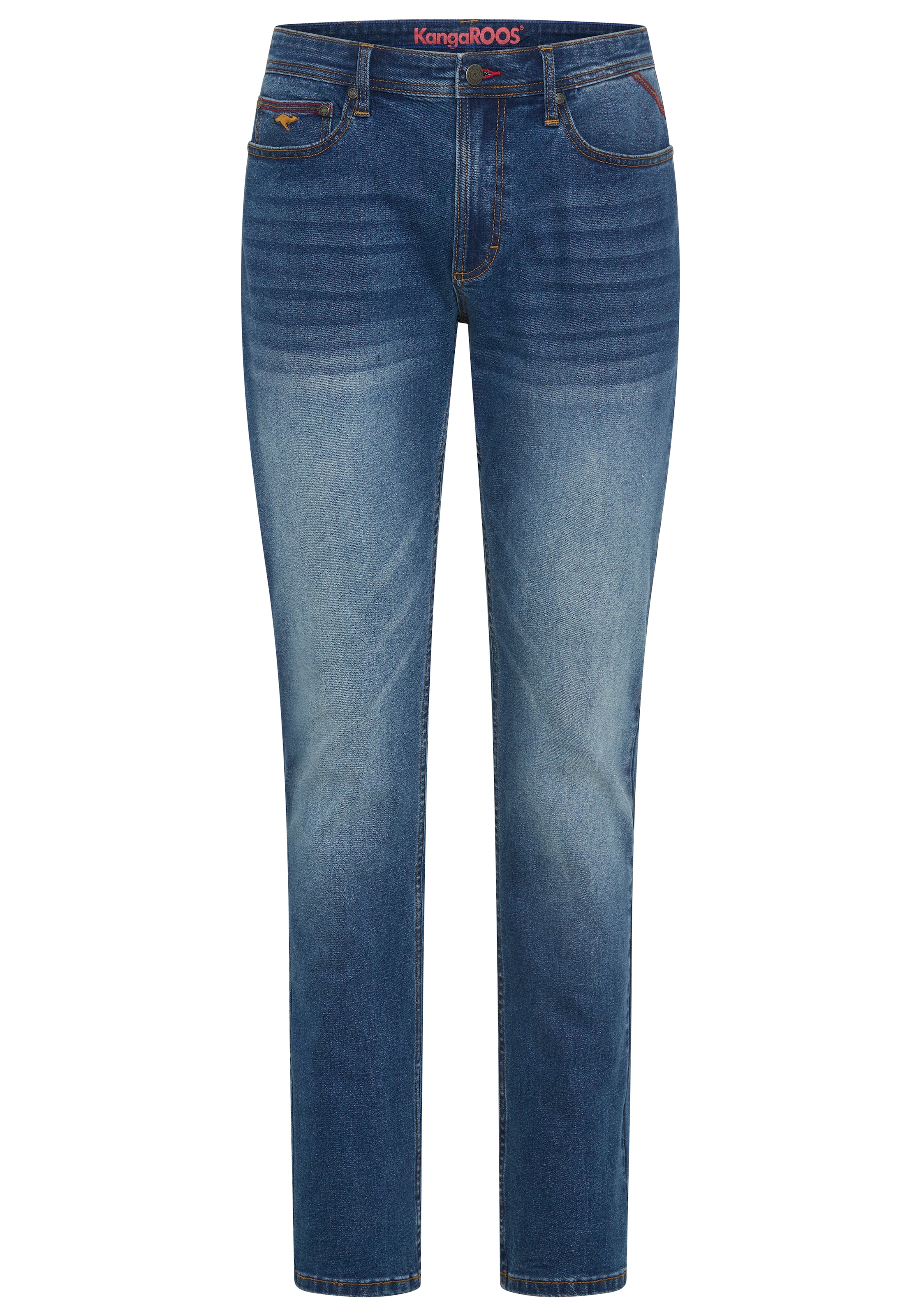 KangaROOS Straight-Jeans mit Reißverschluss und Knopf, niedrige Leibhöhe, lange Schnittform