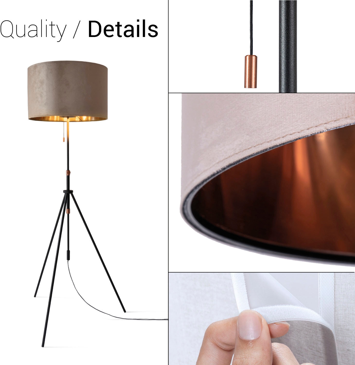 Paco Home Stehlampe »Naomi uni Color« E27 Wohnzimmer Höhenverstellbar 121,5 bis 176,5 cm Zugschalter Velour