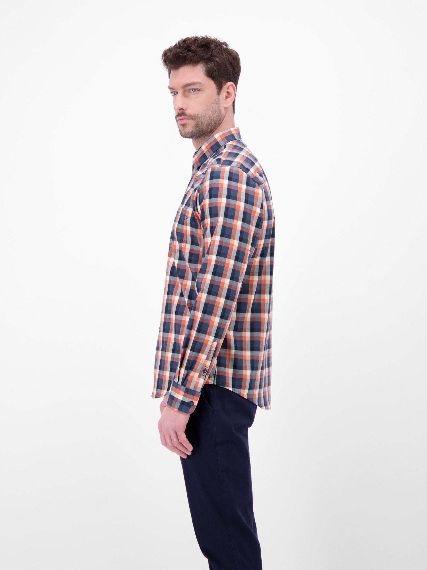 LERROS Langarmhemd »Karohemd mit Kentkragen und Brusttasche«